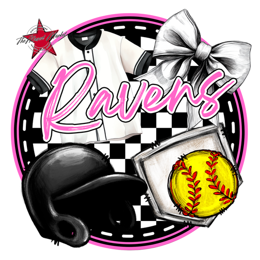 Ravens Circle Softball Design-Baby Pink