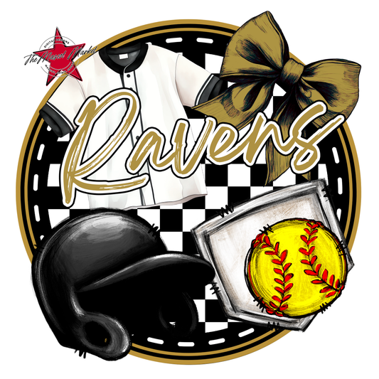 Ravens Circle Softball Design-Gold