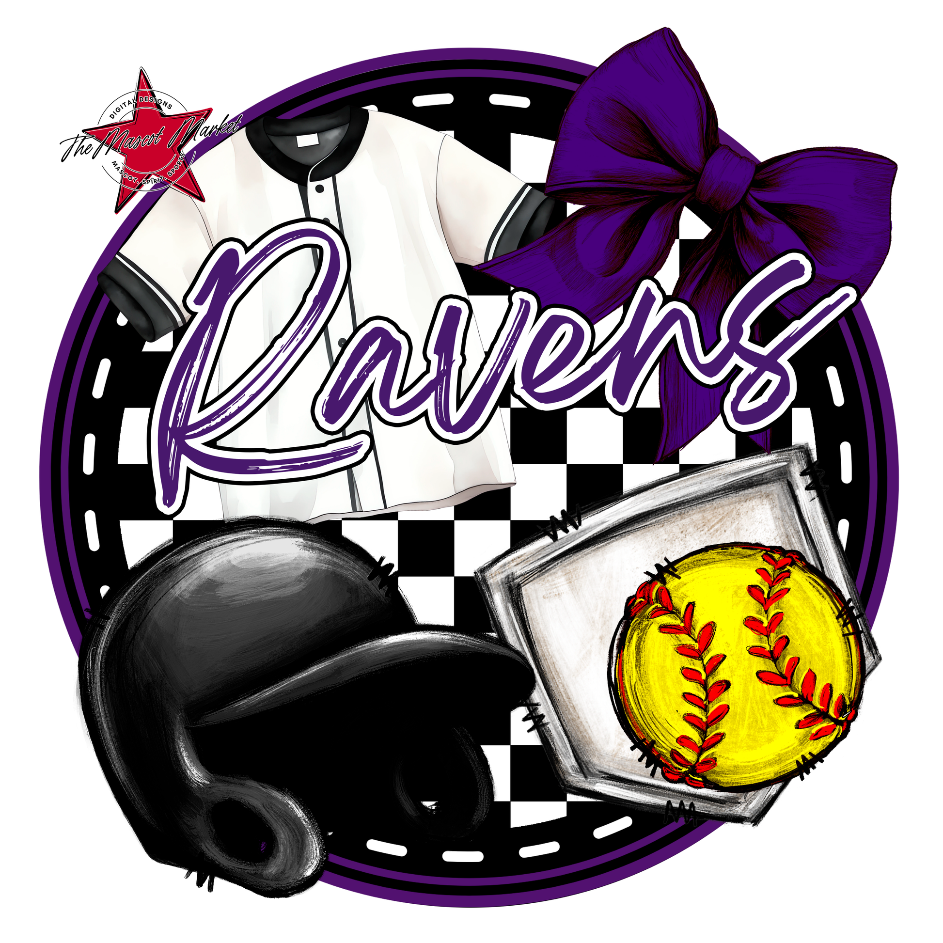 Ravens Circle Softball Design-Purple