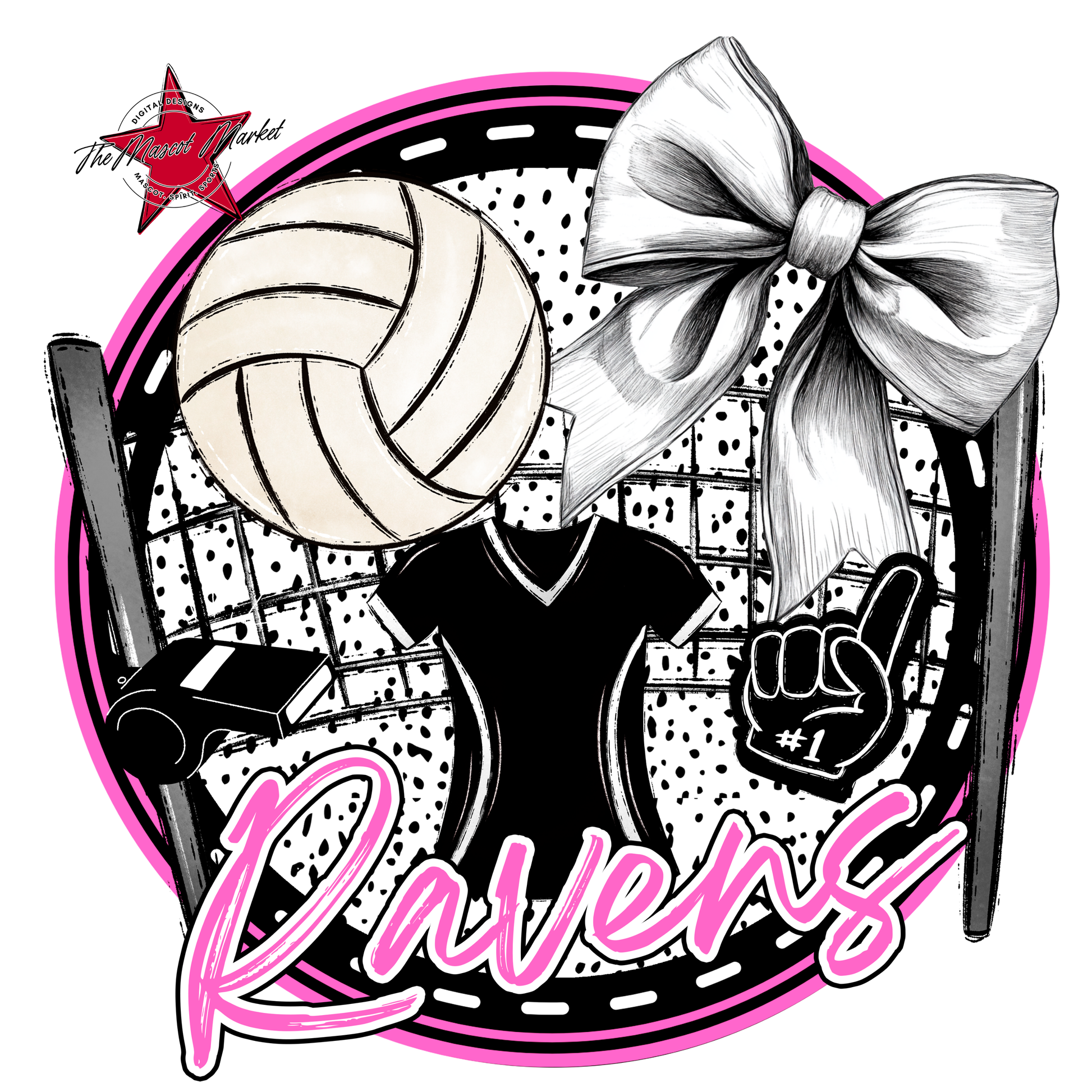 Ravens Circle Volleyball Design-Baby Pink