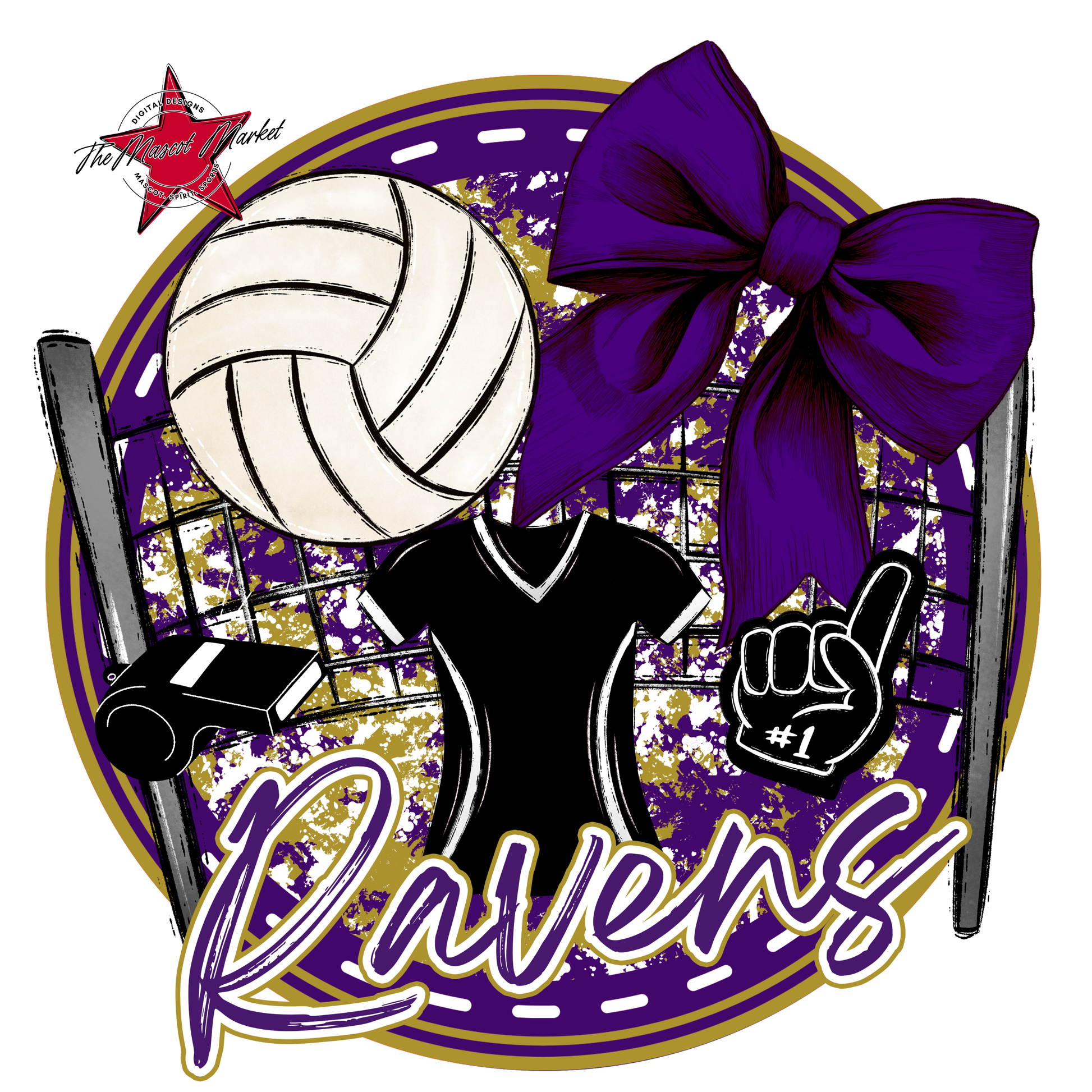 Ravens Circle Volleyball Design-Purple-Gold