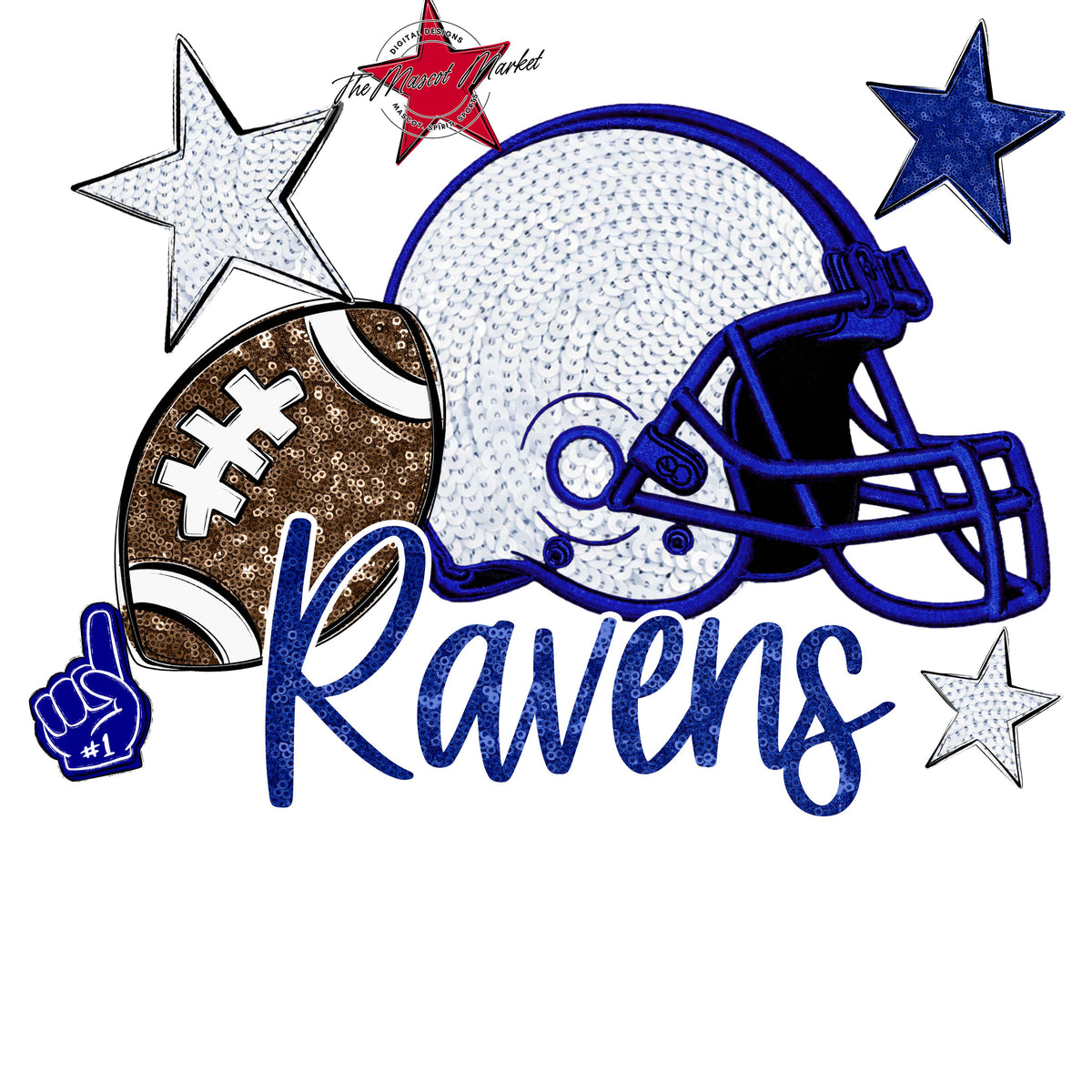 Ravens Football Embroidered Sequins Design-Blue