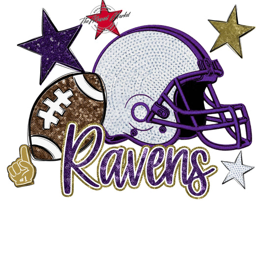 Ravens Football Embroidered Sequins Design-Purple & Gold