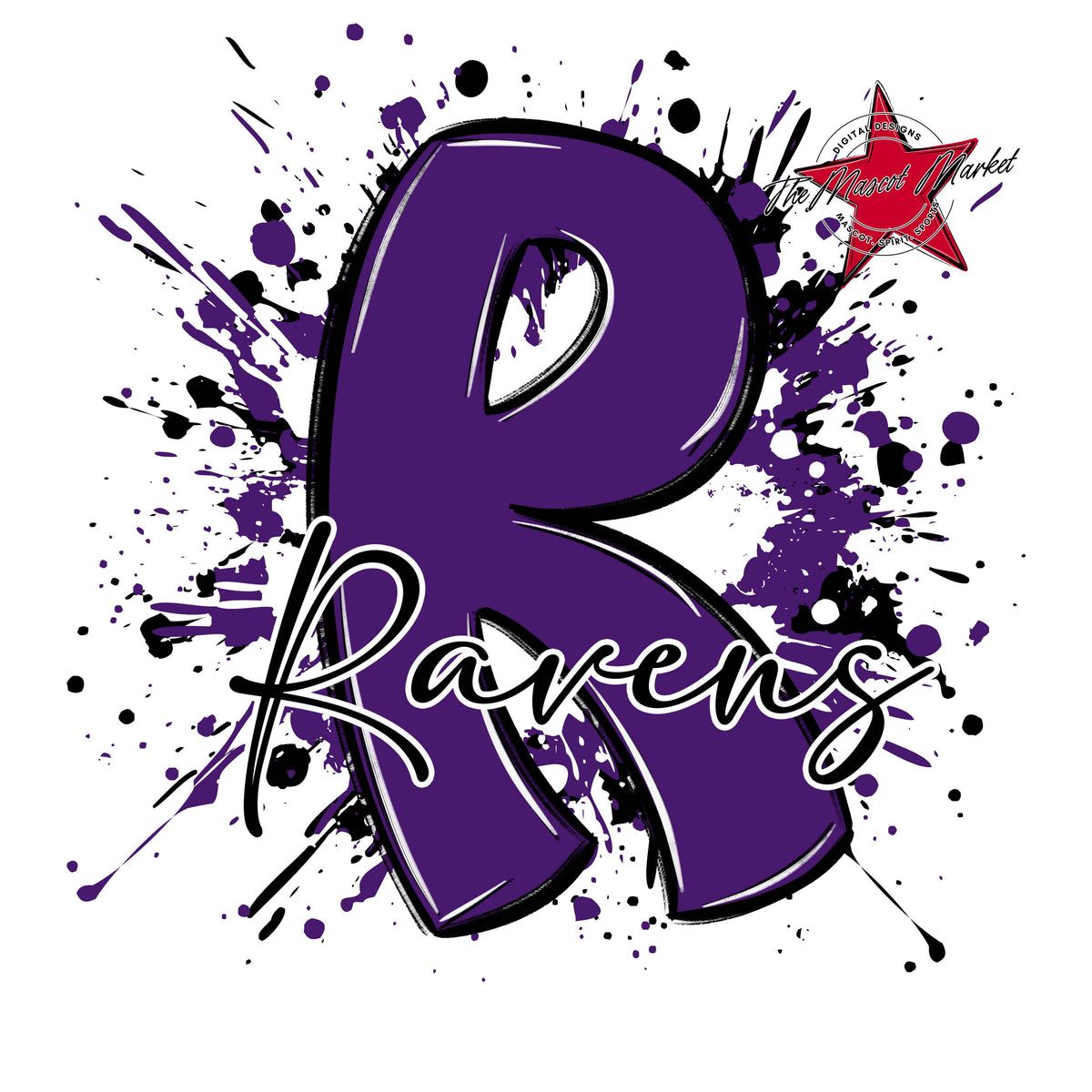 Ravens Mascot Splatter-Purple