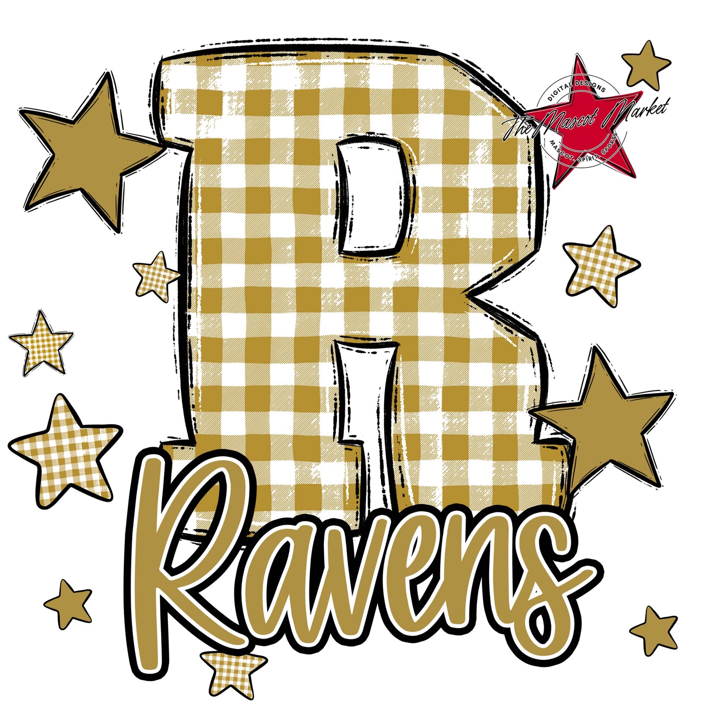 Ravens Plaid Star Design-Gold