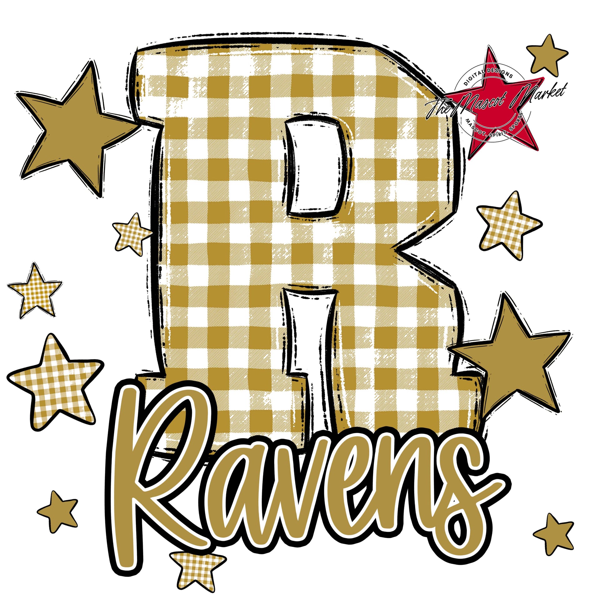 Ravens Plaid Star Design-Gold