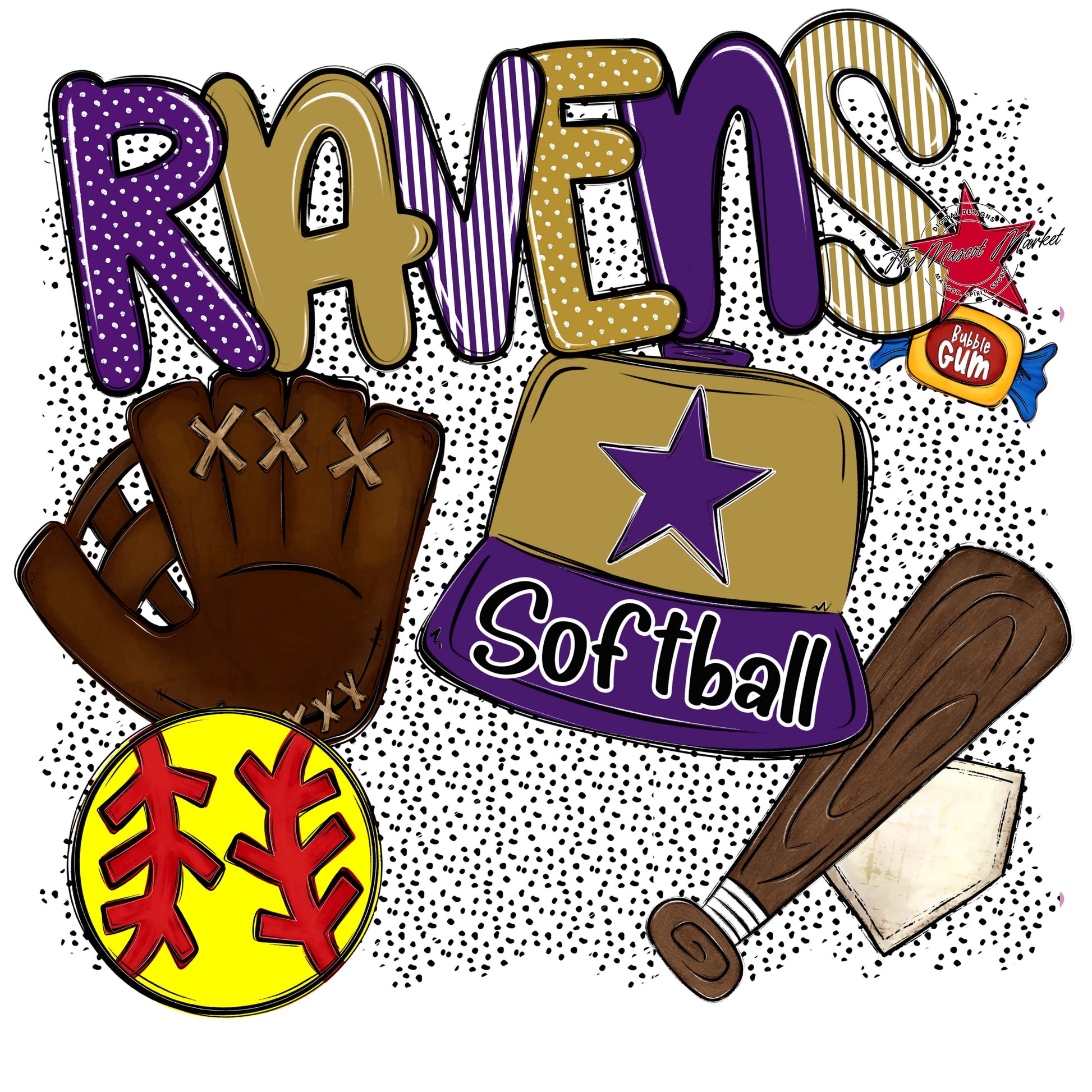 Ravens Softball Spirit-Purple & Gold