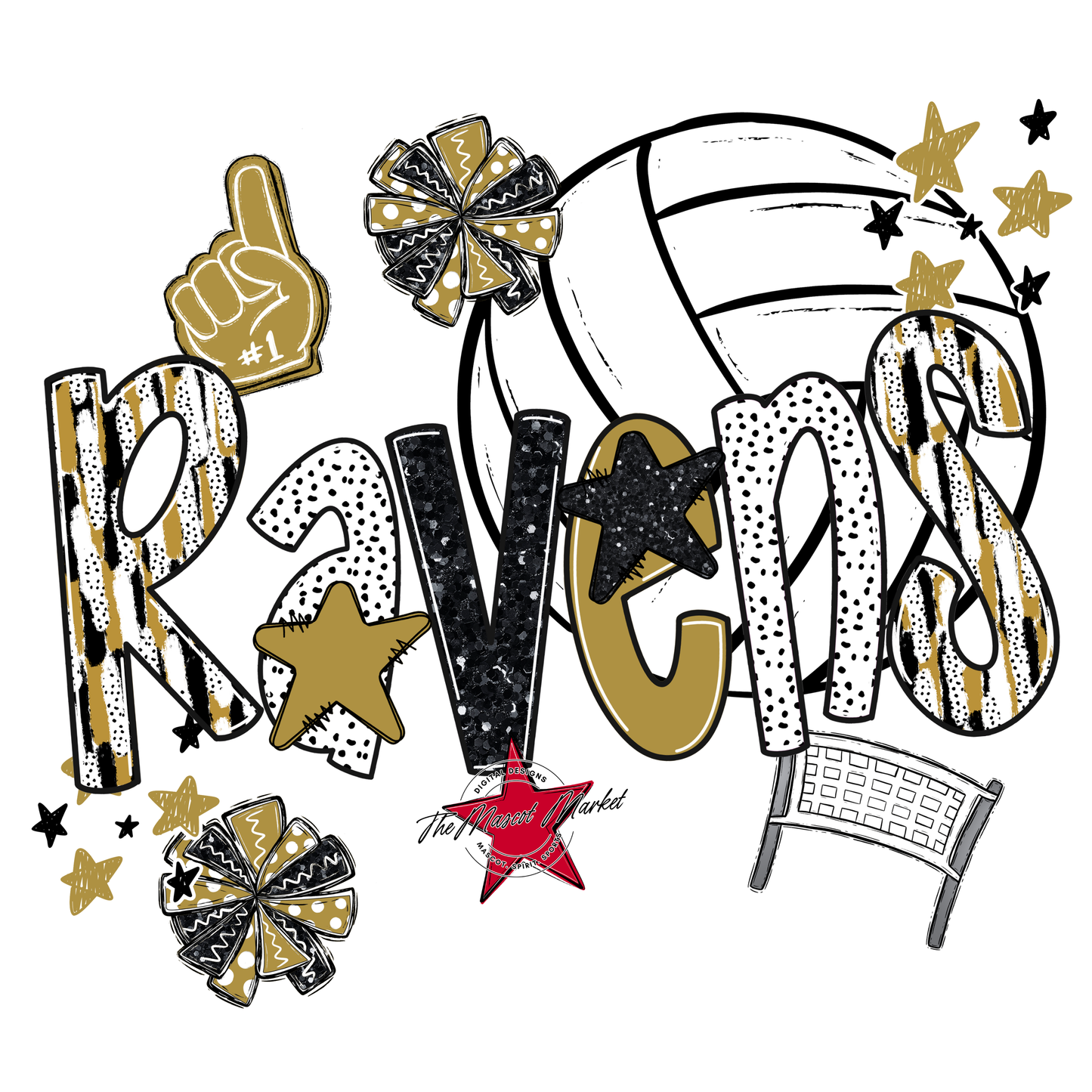 Ravens Volleyball Scrape-Gold