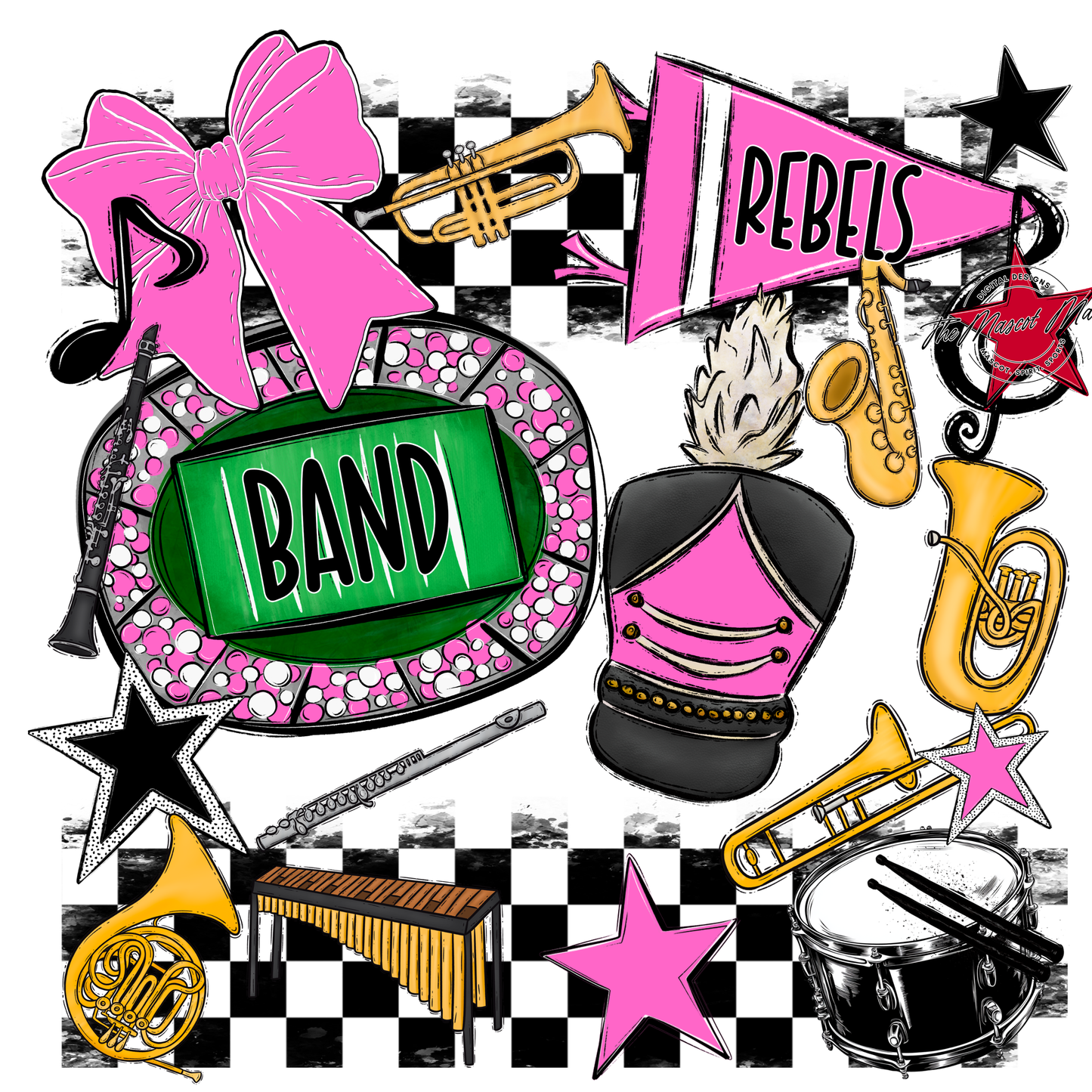 Rebels Checkers Band Spirit Design-Baby Pink