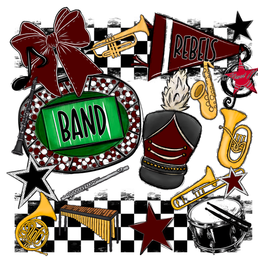 Rebels Checkers Band Spirit Design-Maroon