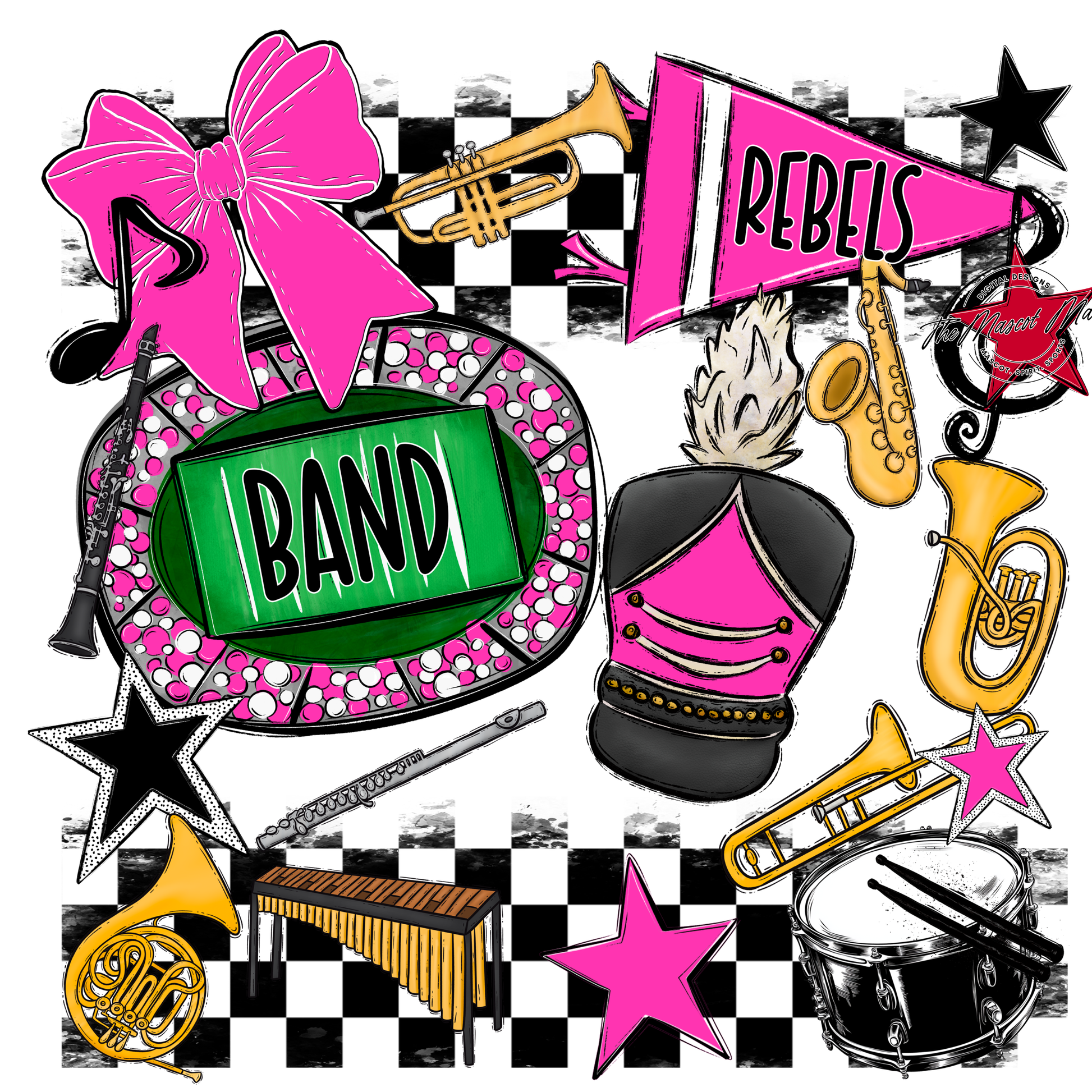 Rebels Checkers Band Spirit Design-Pink