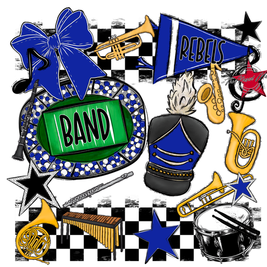 Rebels Checkers Band Spirit Design-Royal Blue