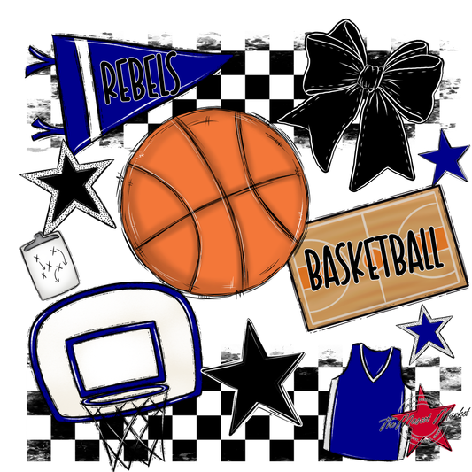 Rebels Checkers Basketball Spirit Design-Blue