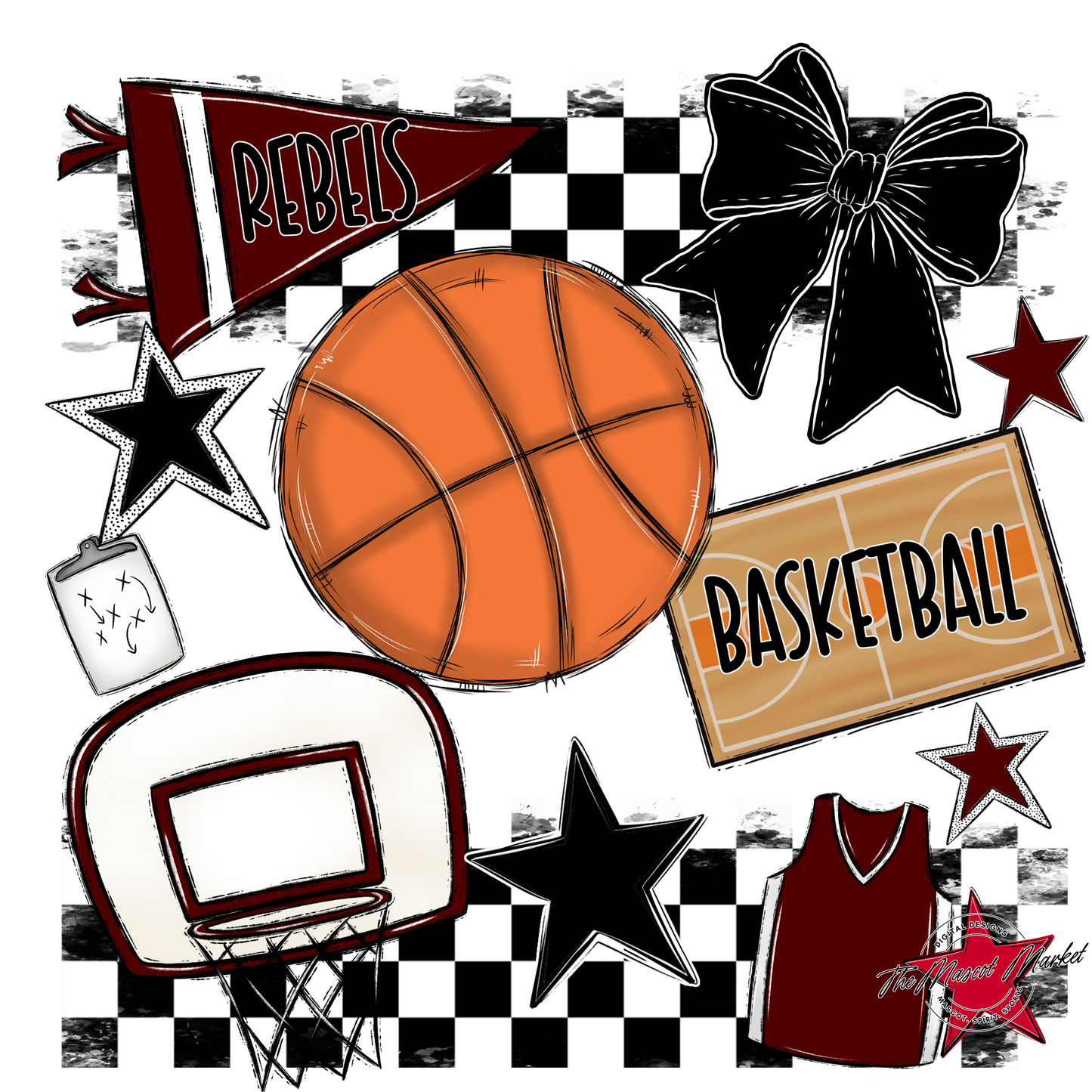 Rebels Checkers Basketball Spirit Design-Maroon