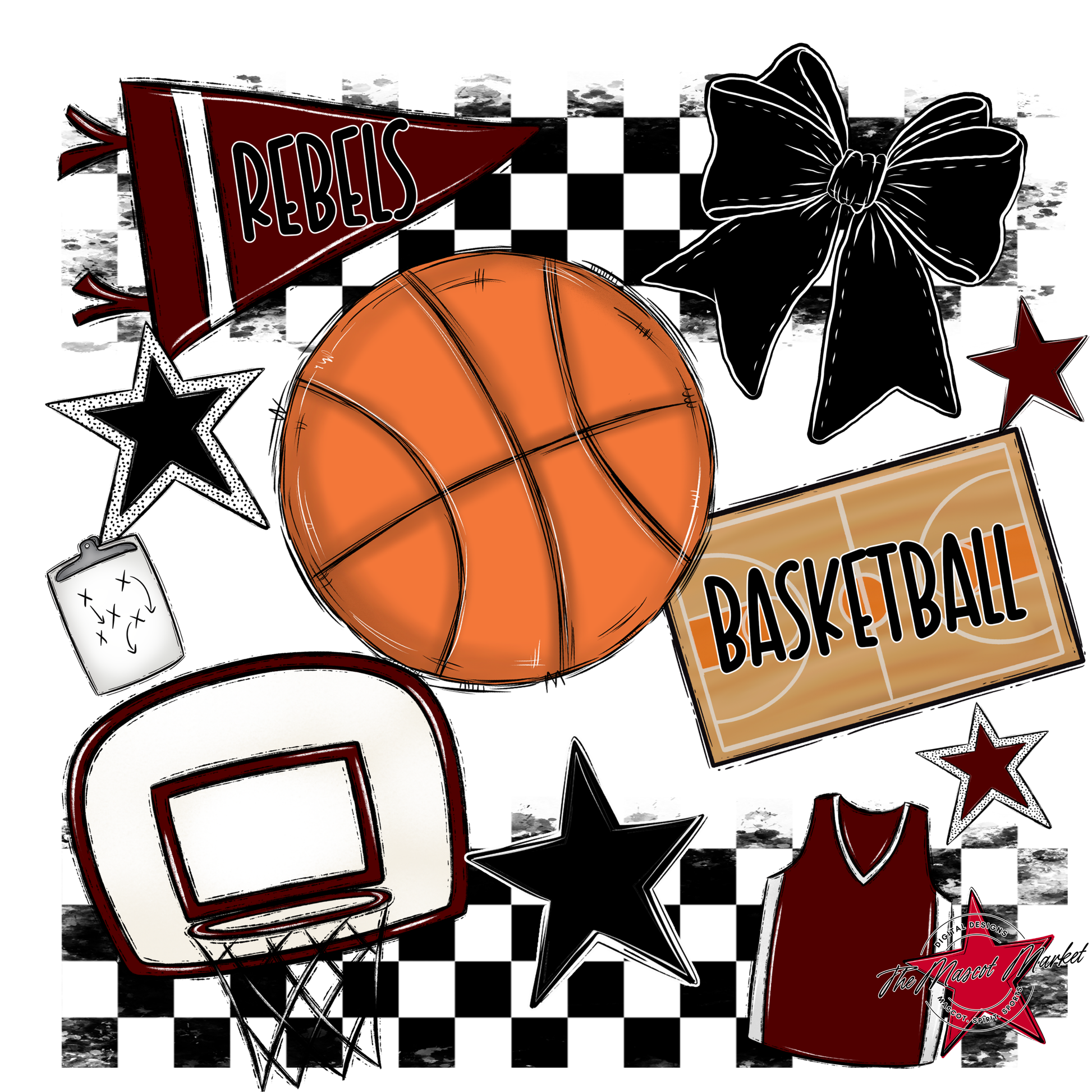 Rebels Checkers Basketball Spirit Design-Maroon
