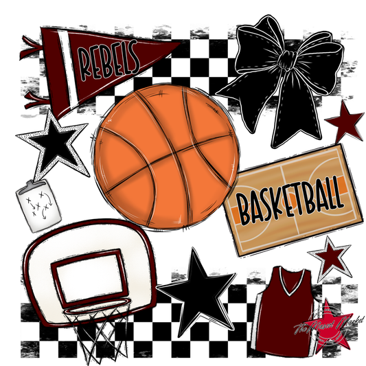 Rebels Checkers Basketball Spirit Design-Maroon