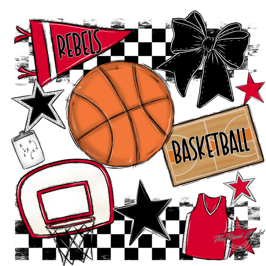 Rebels Checkers Basketball Spirit Design-Red