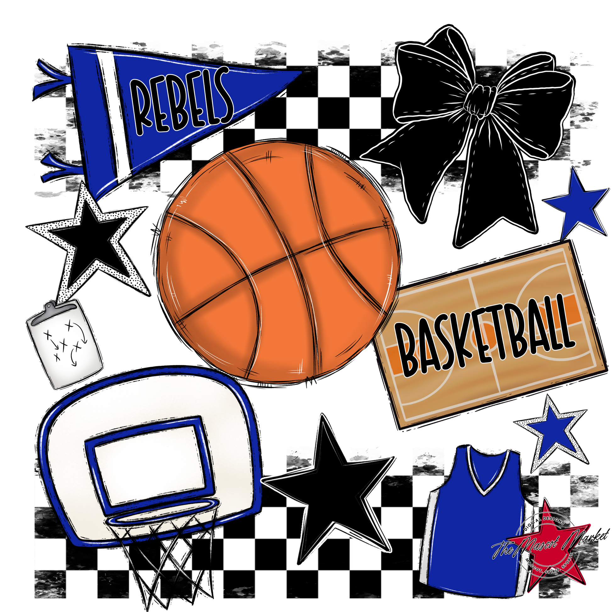 Rebels Checkers Basketball Spirit Design-Royal Blue