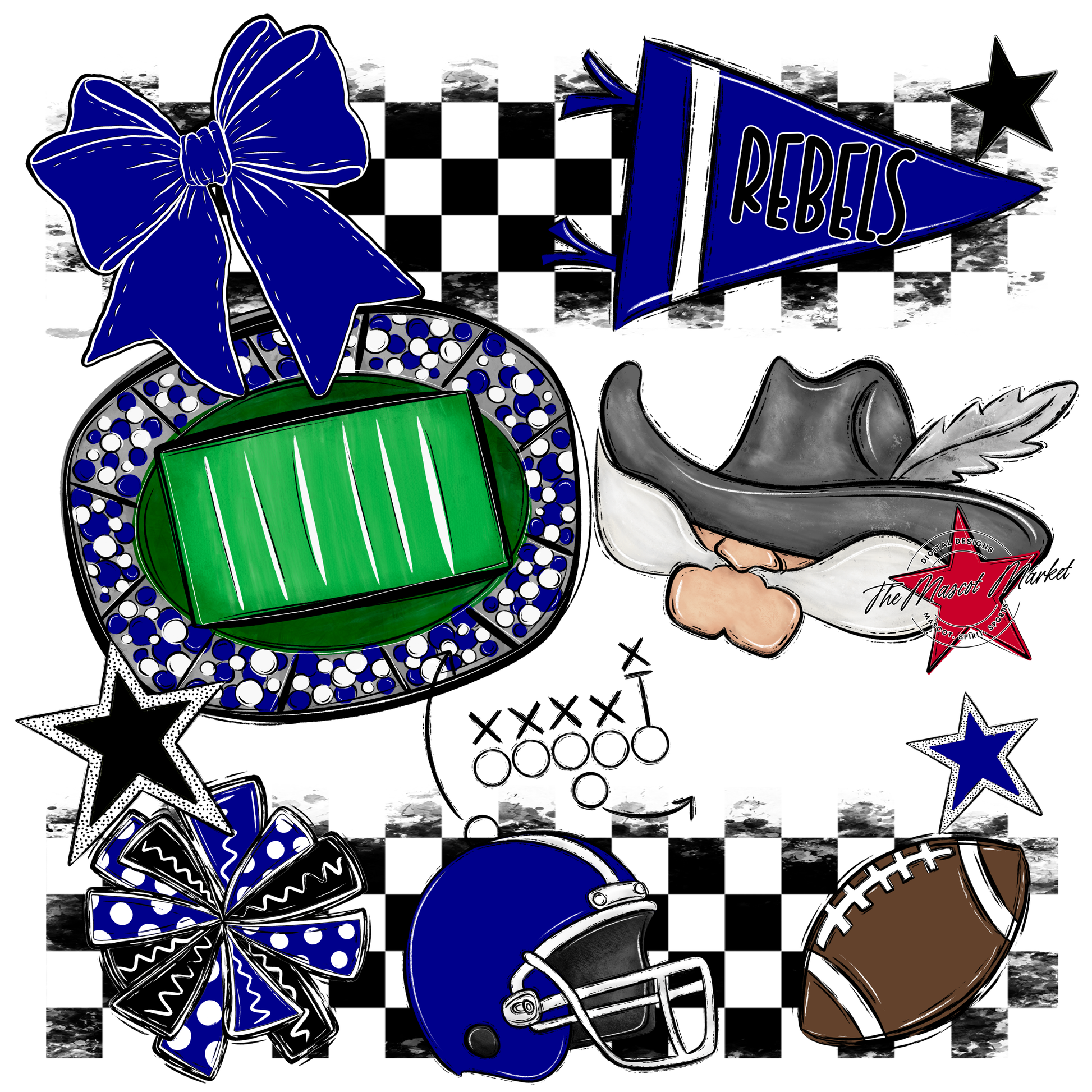 Rebels Checkers Mascot Spirit Design-Blue