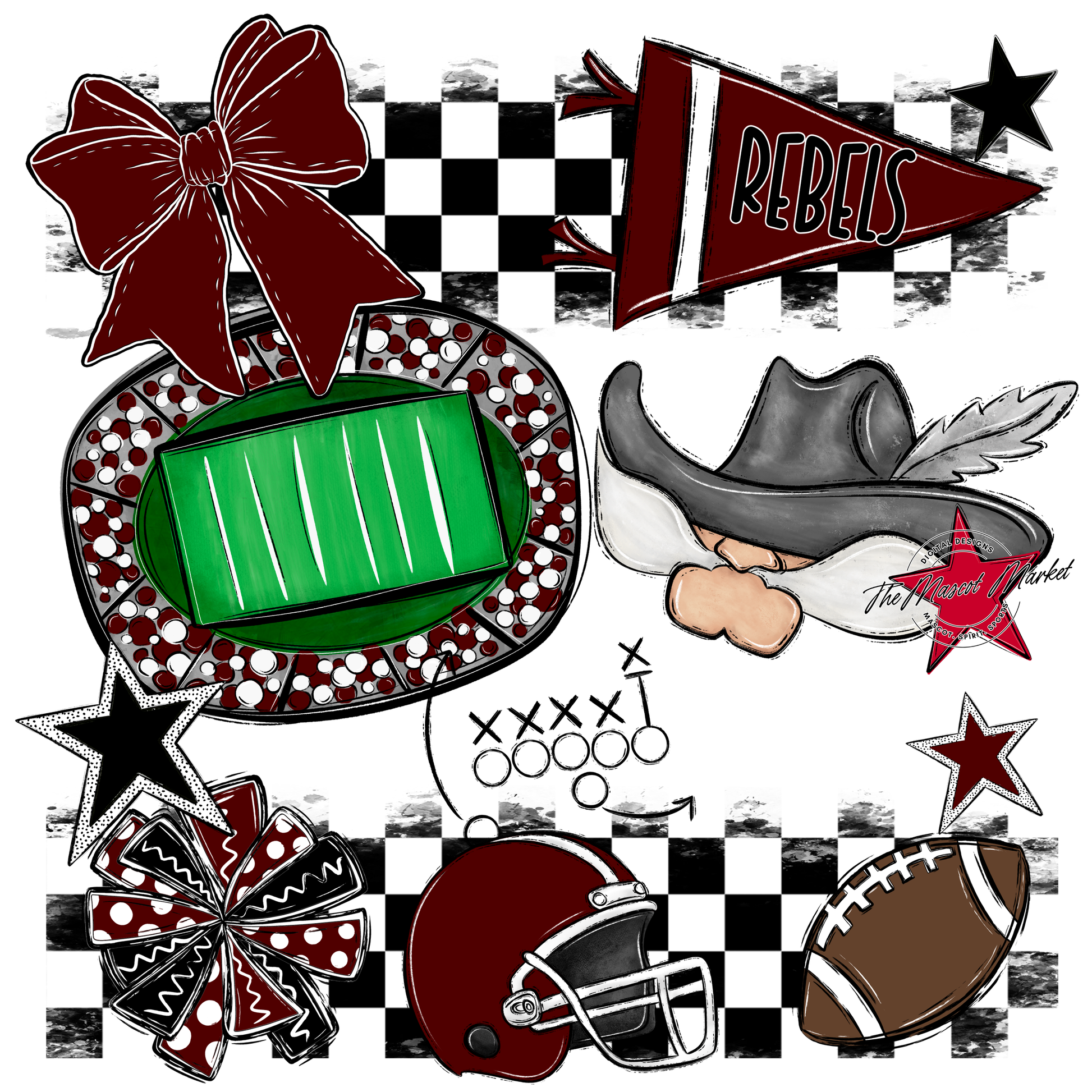 Rebels Checkers Mascot Spirit Design-Maroon