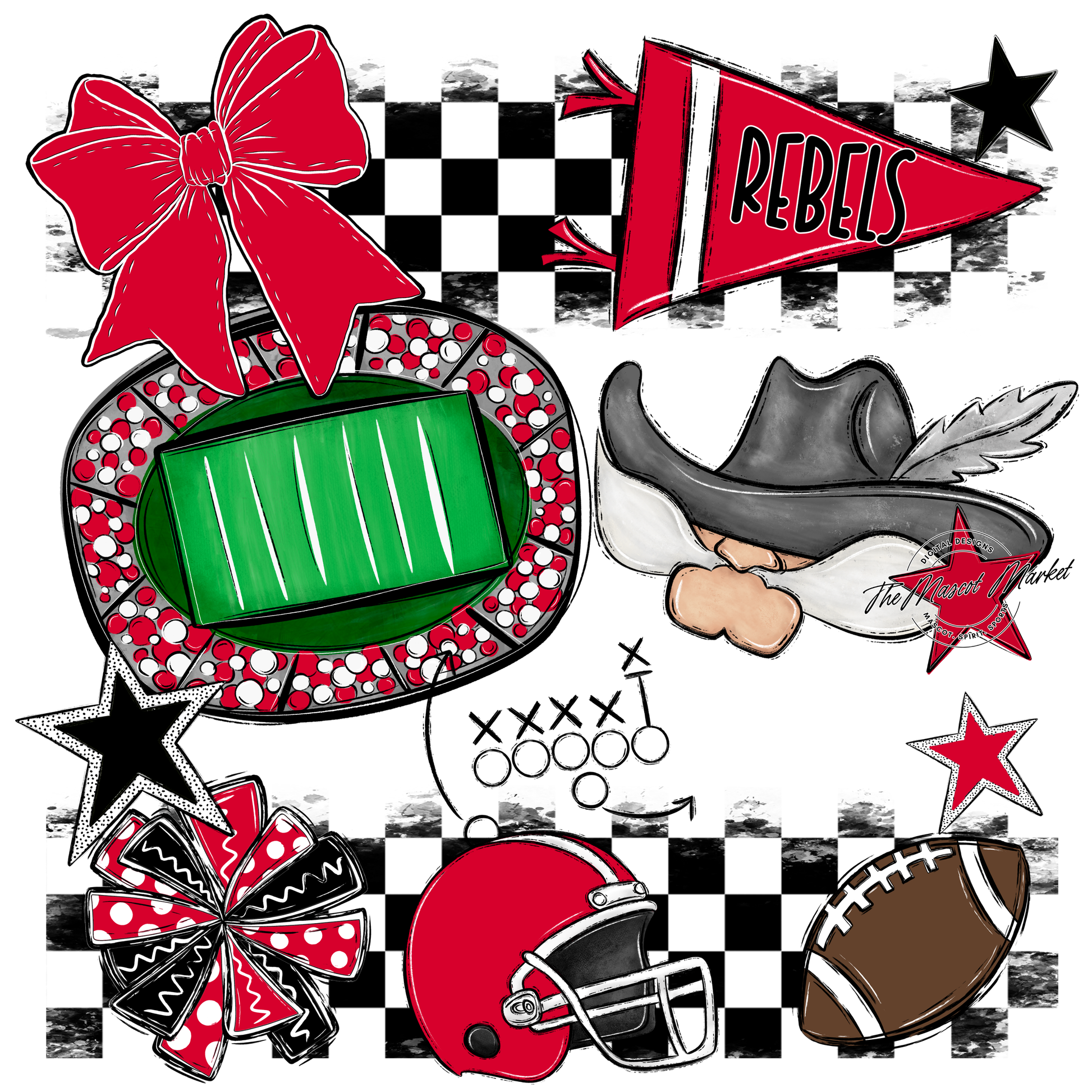 Rebels Checkers Mascot Spirit Design-Red