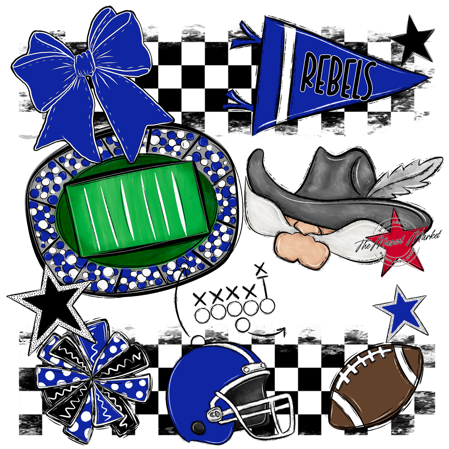 Rebels Checkers Mascot Spirit Design-Royal Blue