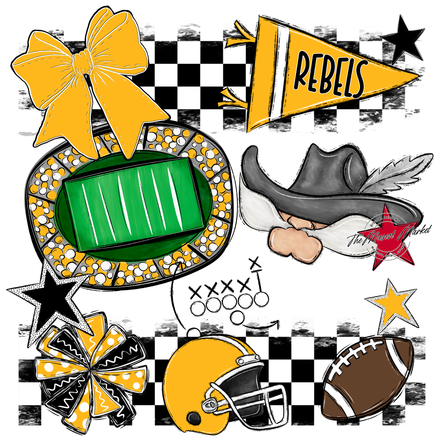 Rebels Checkers Mascot Spirit Design-Yellow