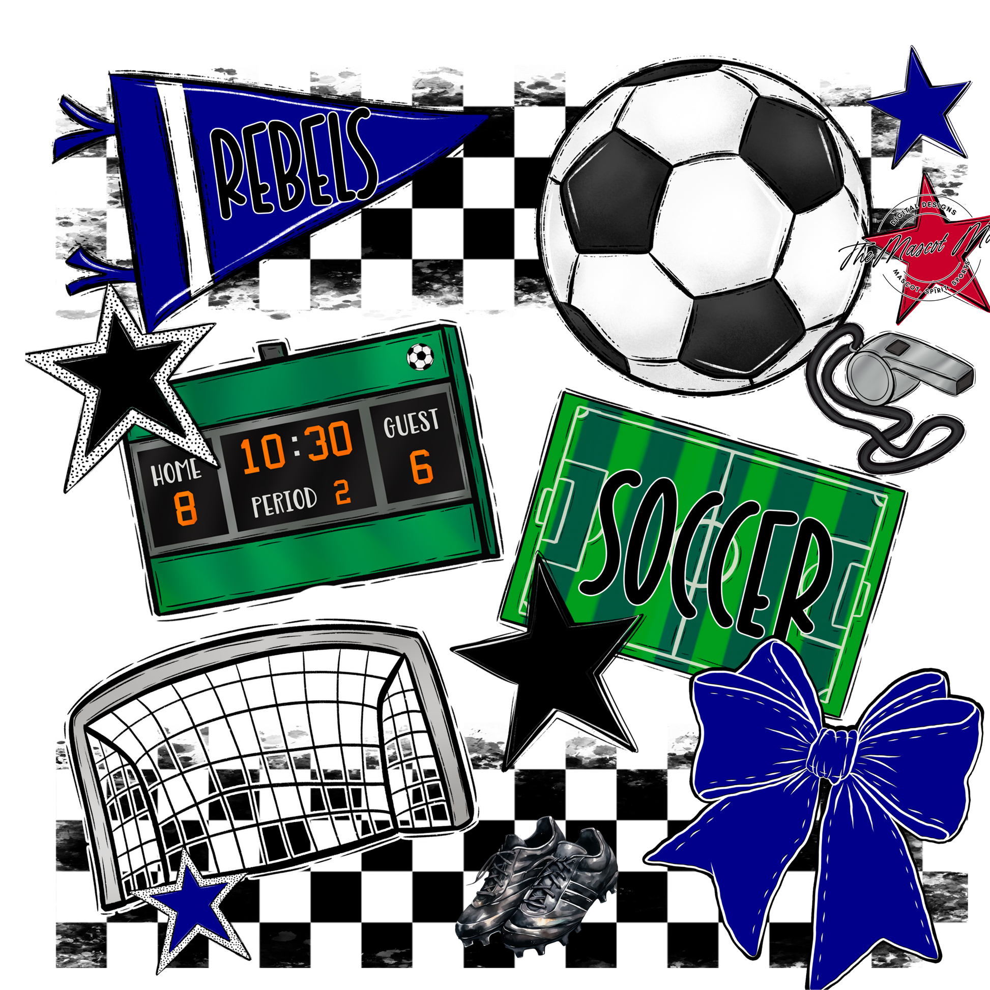 Rebels Checkers Soccer Spirit Design-Blue