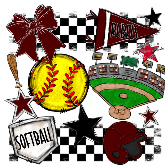 Rebels Checkers Softball Spirit Design-Maroon