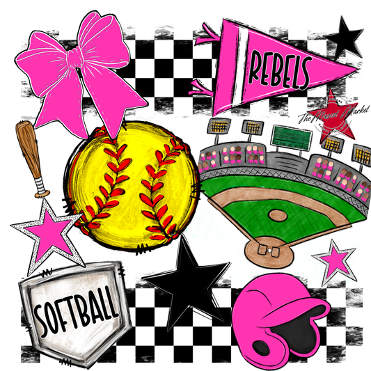 Rebels Checkers Softball Spirit Design-Pink