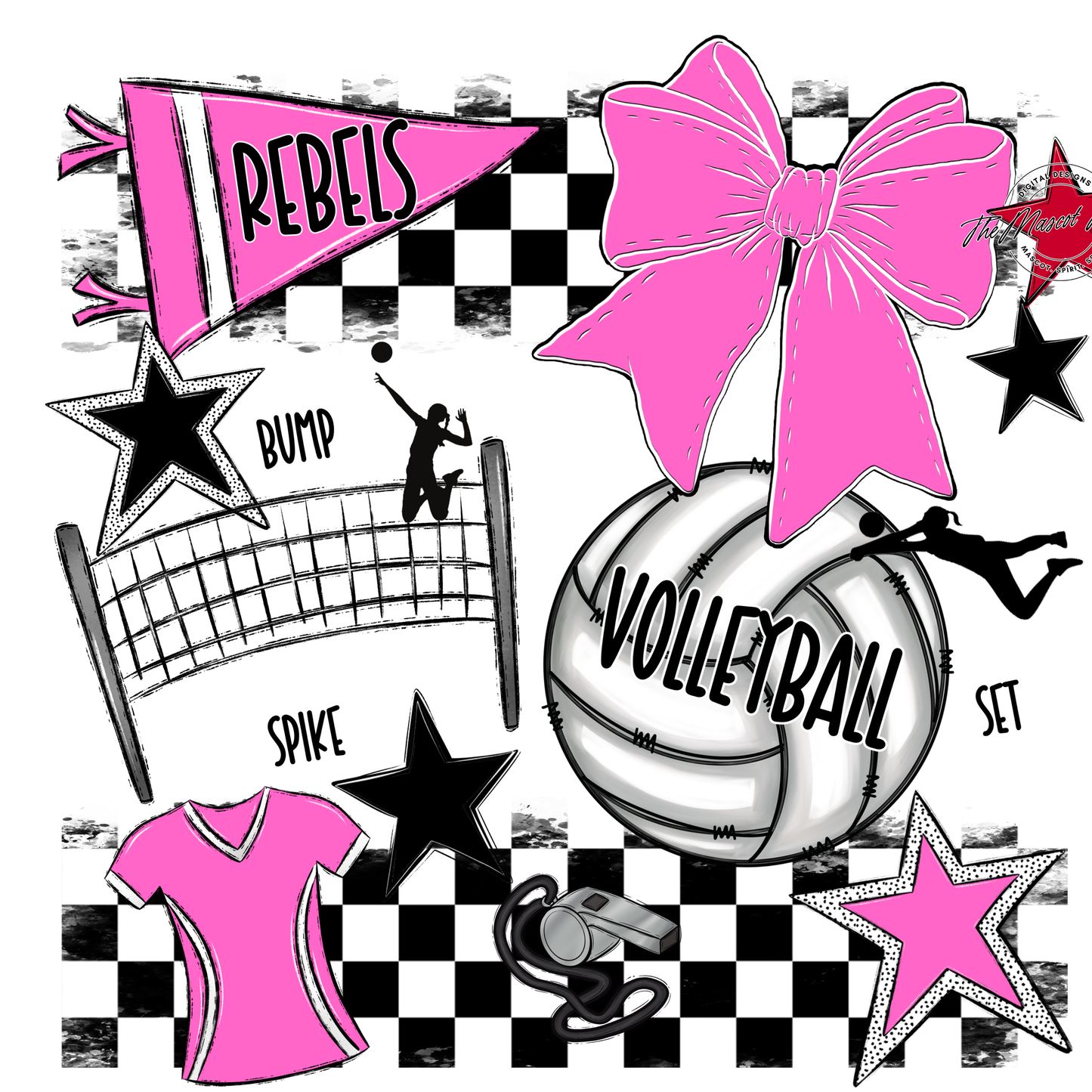 Rebels Checkers Volleyball Spirit Design-Baby Pink