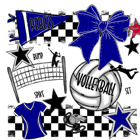 Rebels Checkers Volleyball Spirit Design-Blue