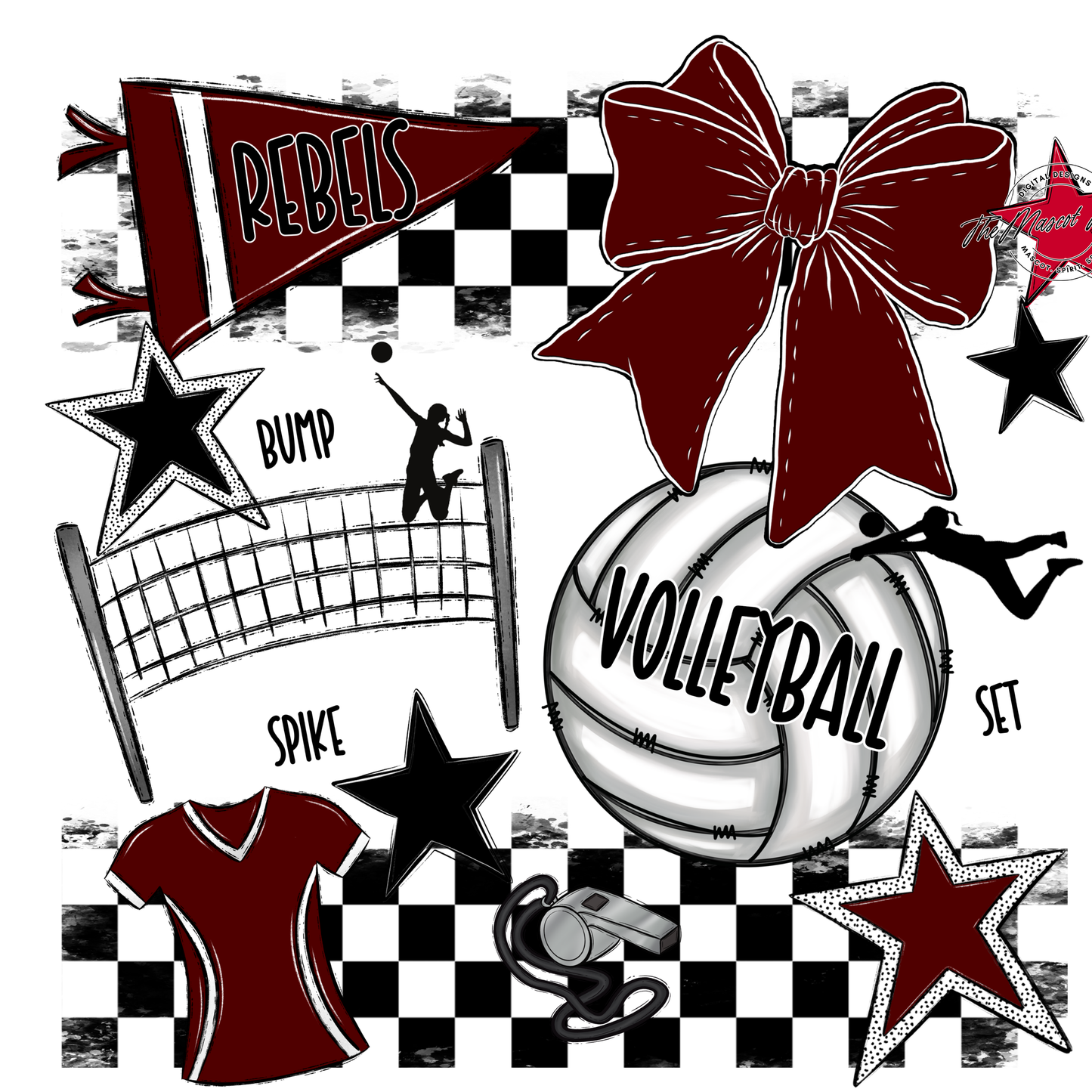 Rebels Checkers Volleyball Spirit Design-Maroon