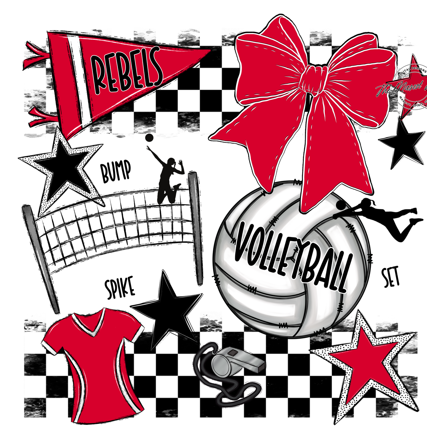 Rebels Checkers Volleyball Spirit Design-Red