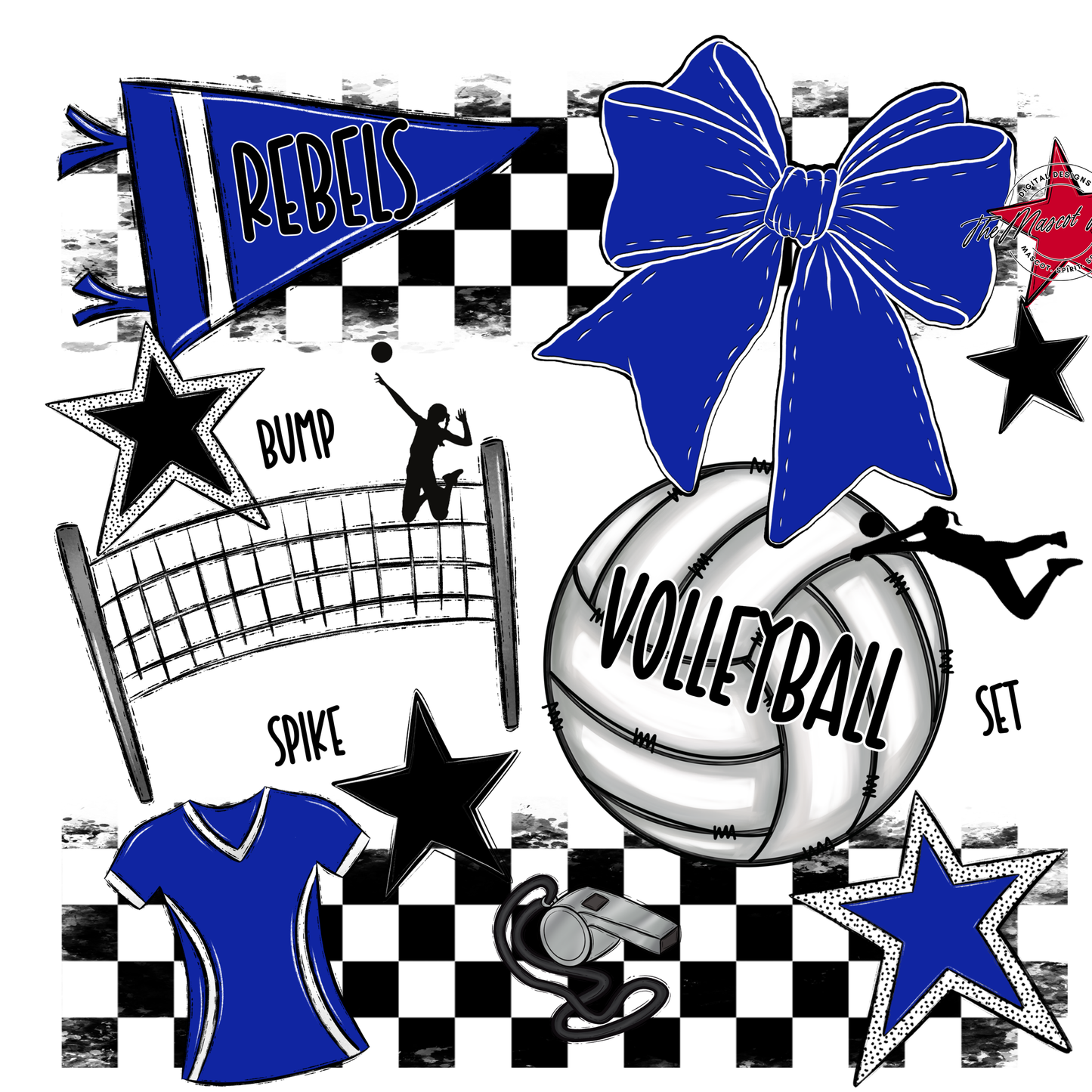 Rebels Checkers Volleyball Spirit Design-Royal Blue