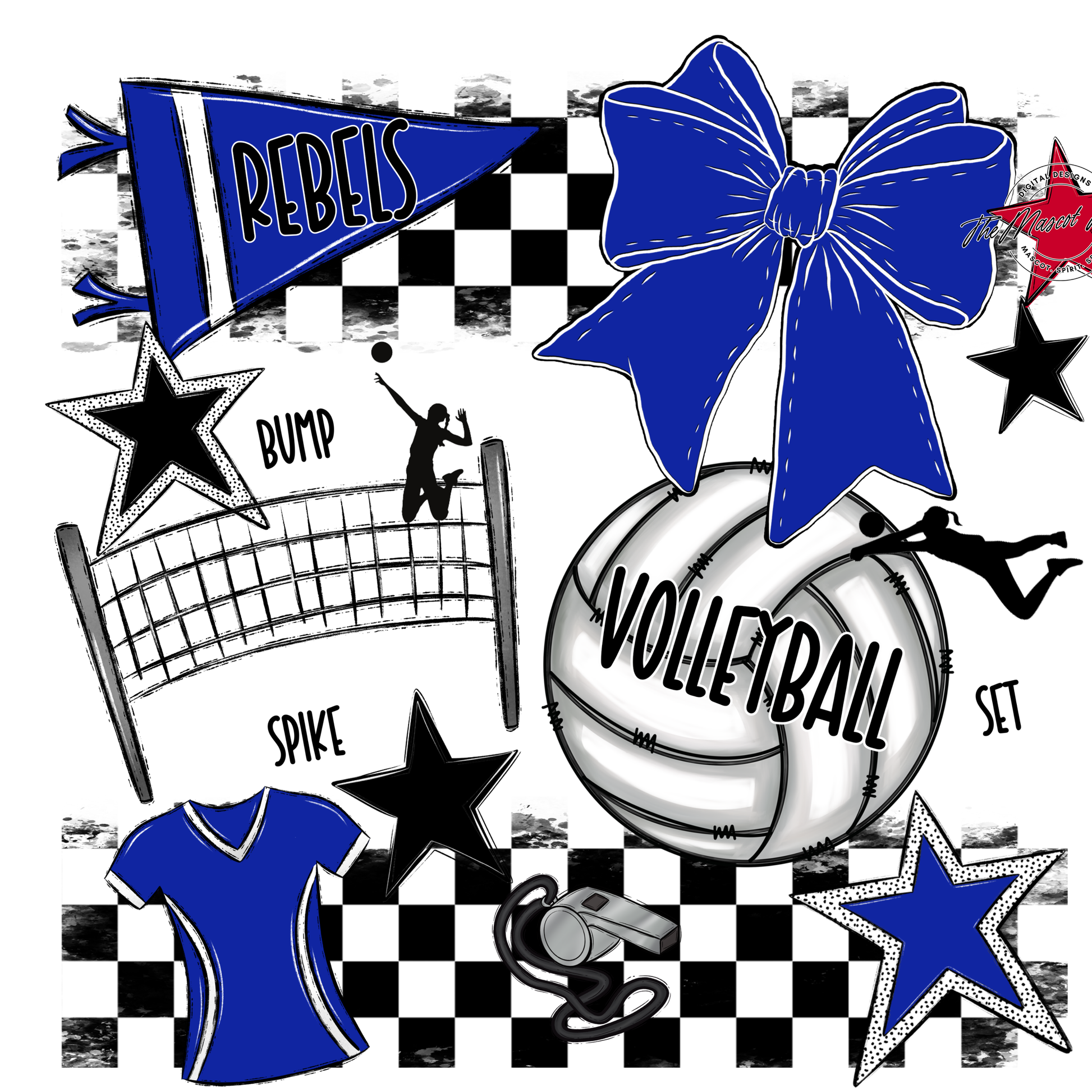 Rebels Checkers Volleyball Spirit Design-Royal Blue