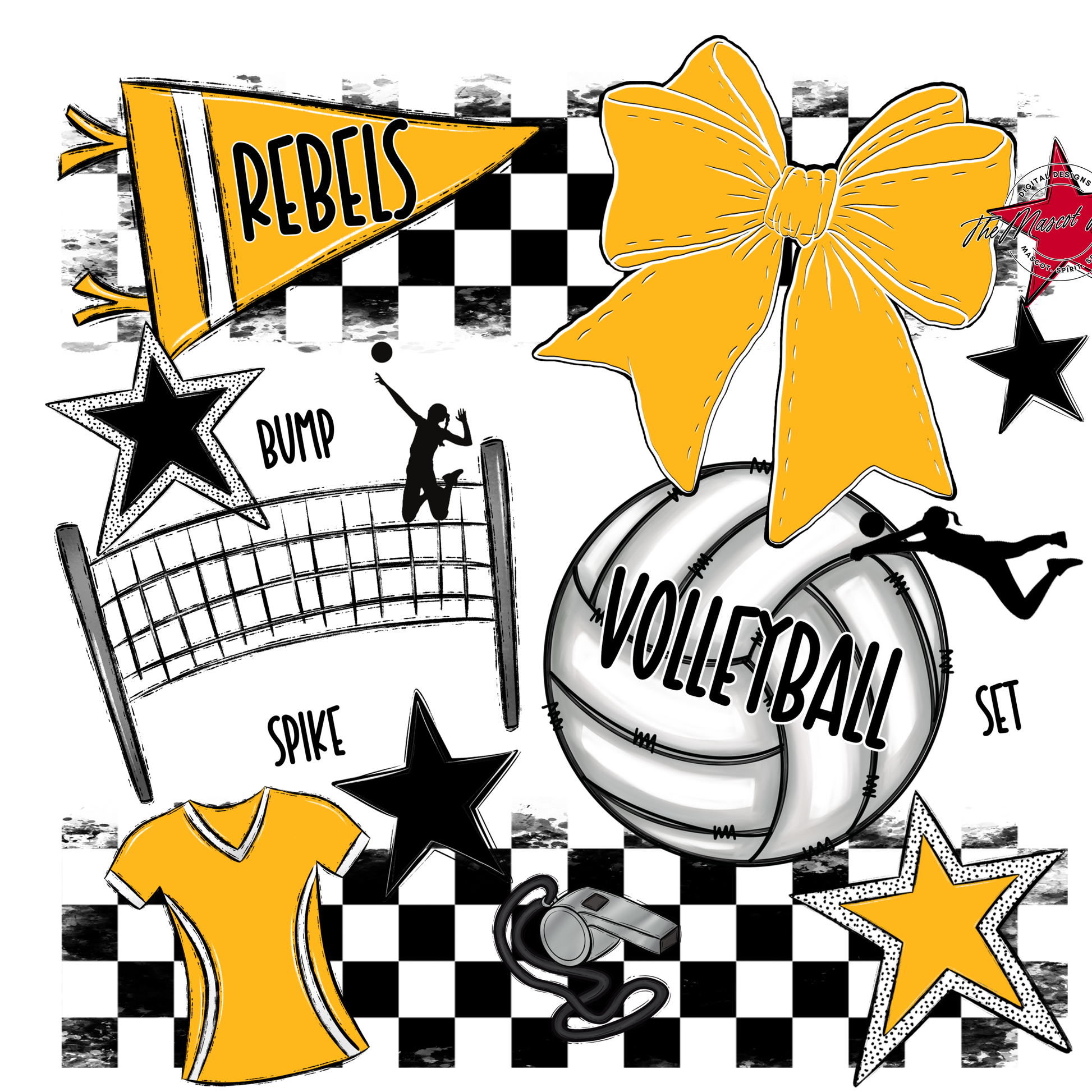 Rebels Checkers Volleyball Spirit Design-Yellow