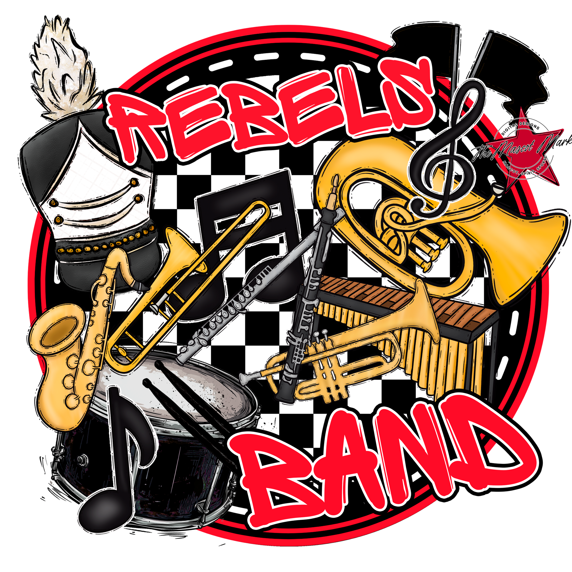 Rebels Circle Band Design-Bright Red