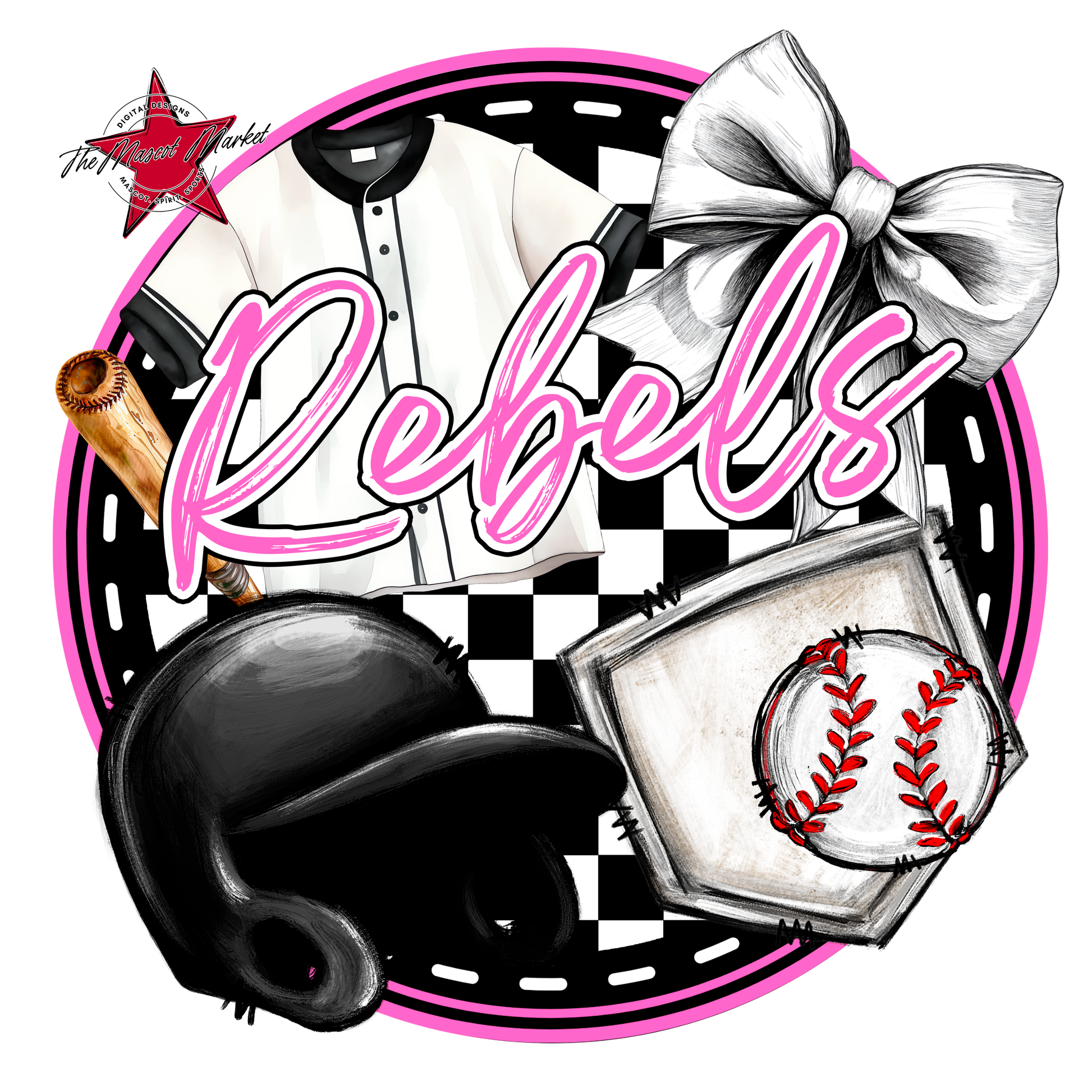 Rebels Circle Baseball Design-Baby Pink
