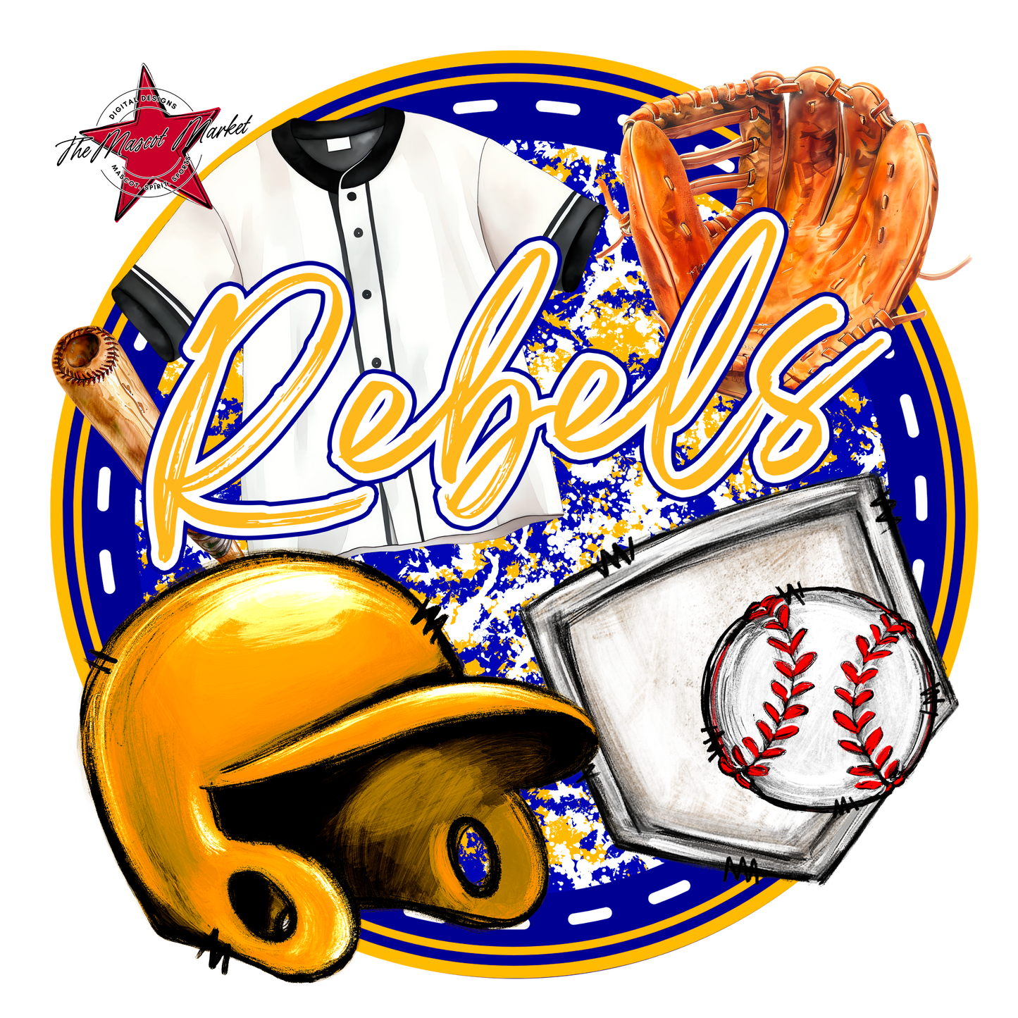 Rebels Circle Baseball Design-Blue-Yellow