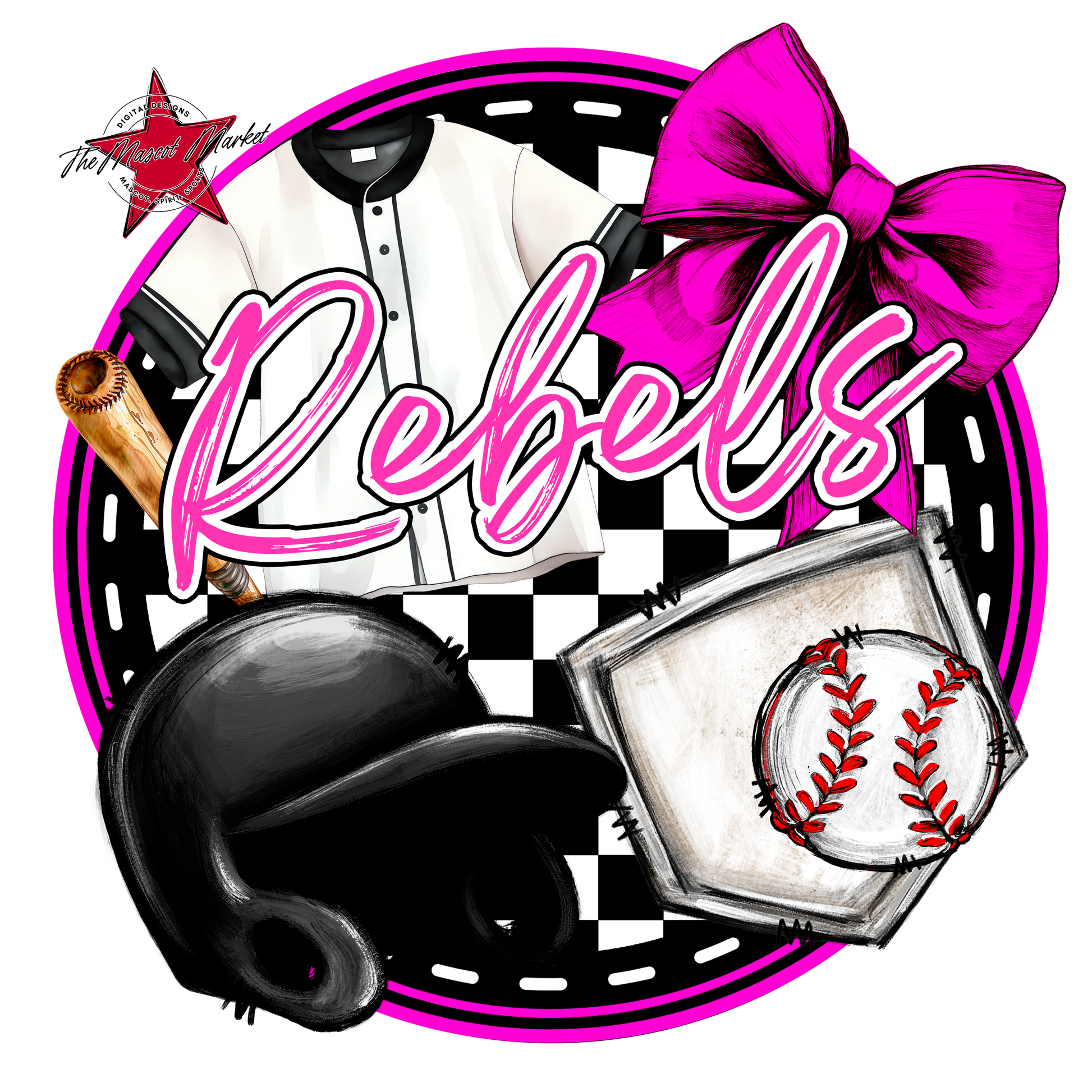 Rebels Circle Baseball Design-Pink