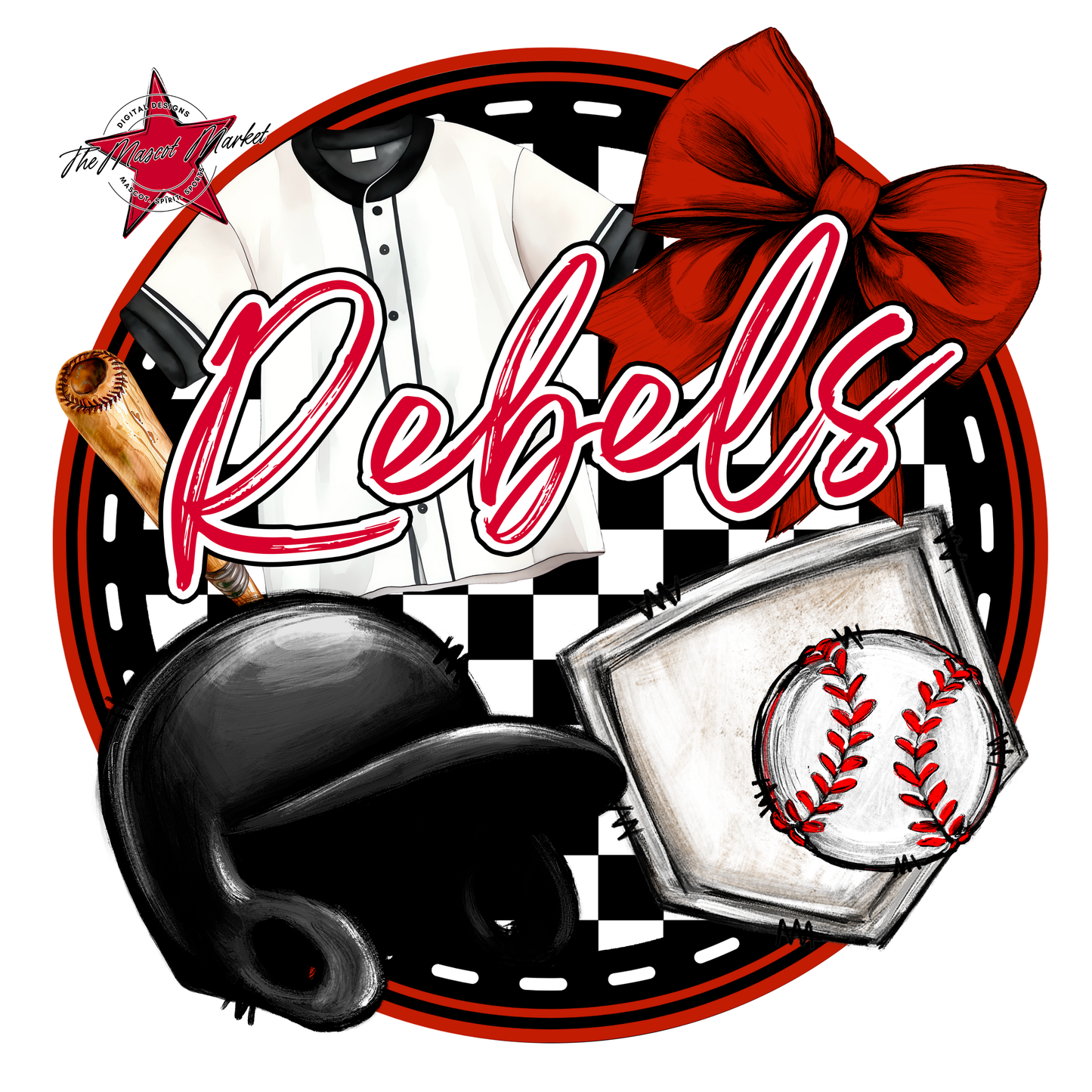 Rebels Circle Baseball Design-Red