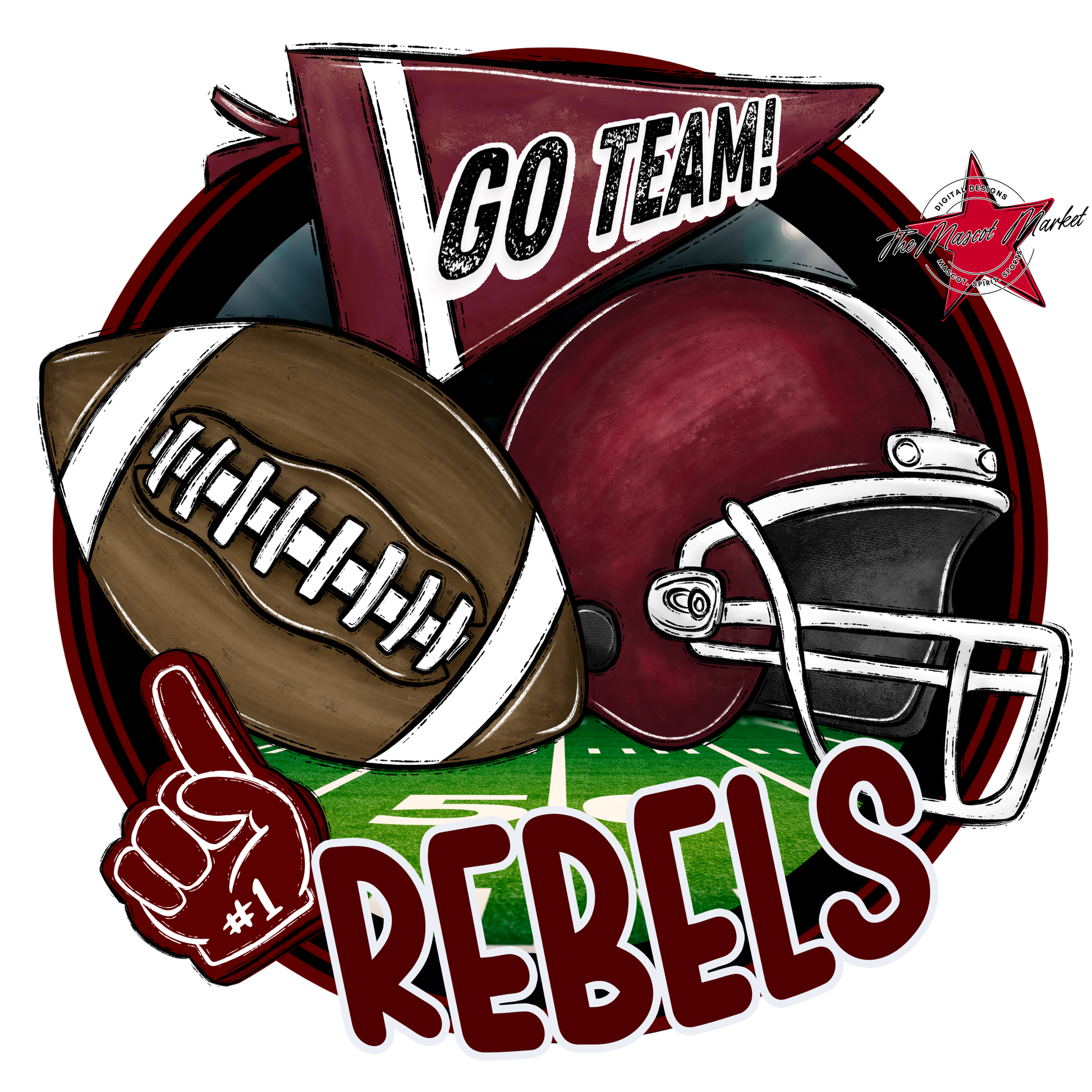 Rebels Circle Football Design-Maroon