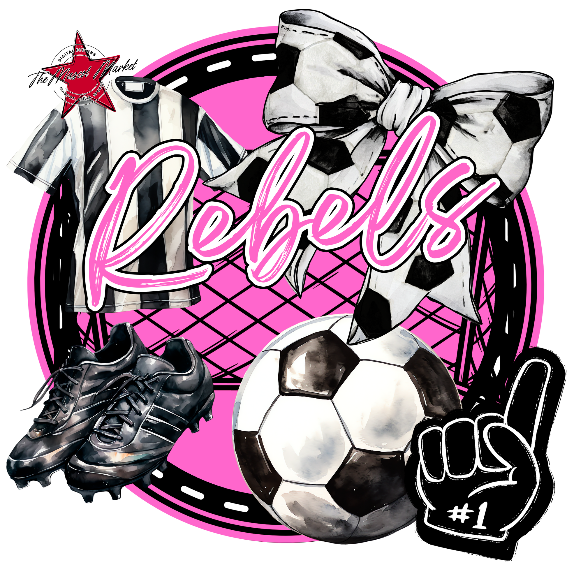 Rebels Circle Soccer Design-Baby Pink