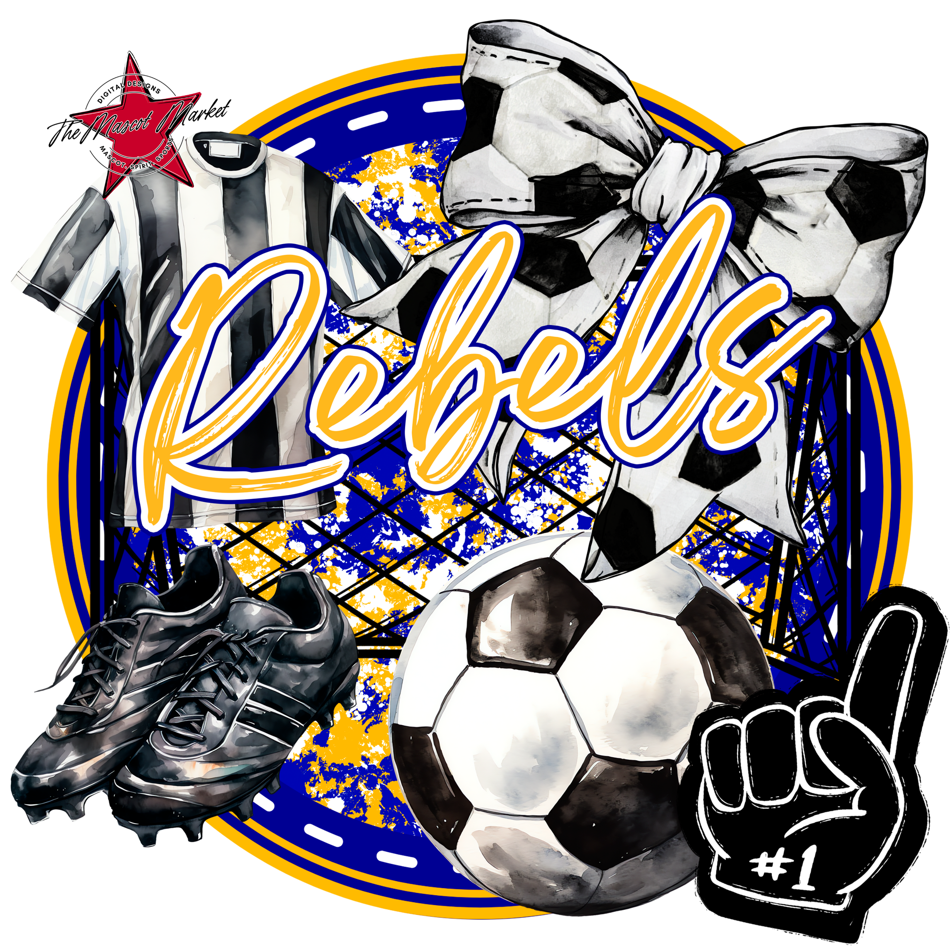 Rebels Circle Soccer Design-Blue-Yellow