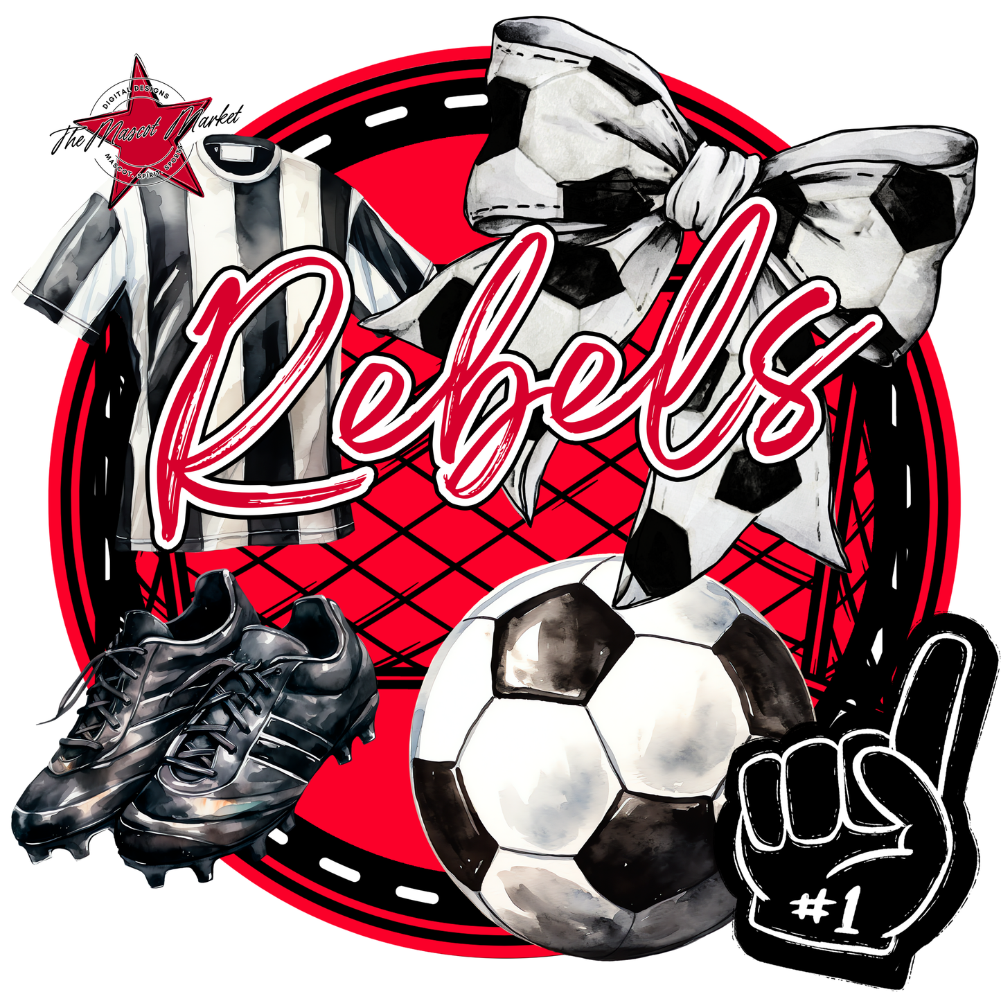 Rebels Circle Soccer Design-Red