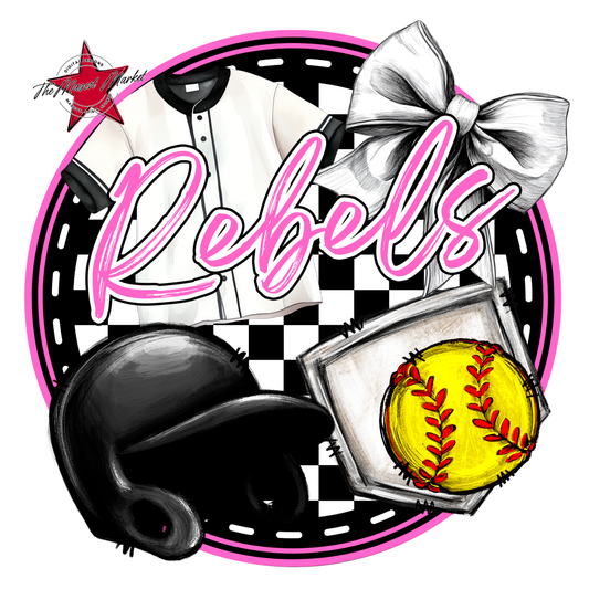 Rebels Circle Softball Design-Baby Pink