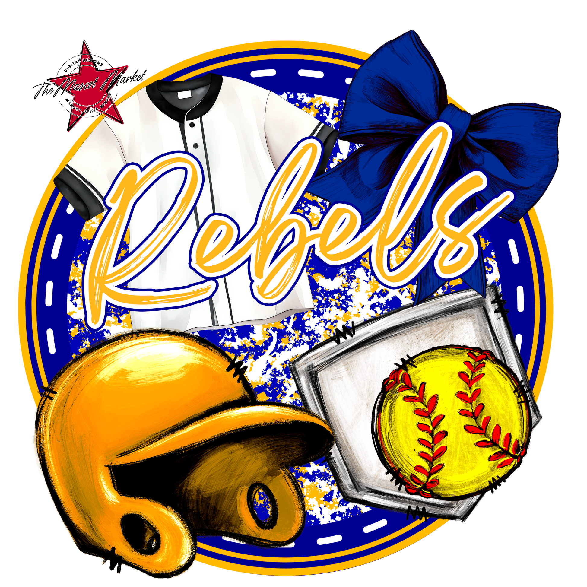 Rebels Circle Softball Design-Blue-Yellow