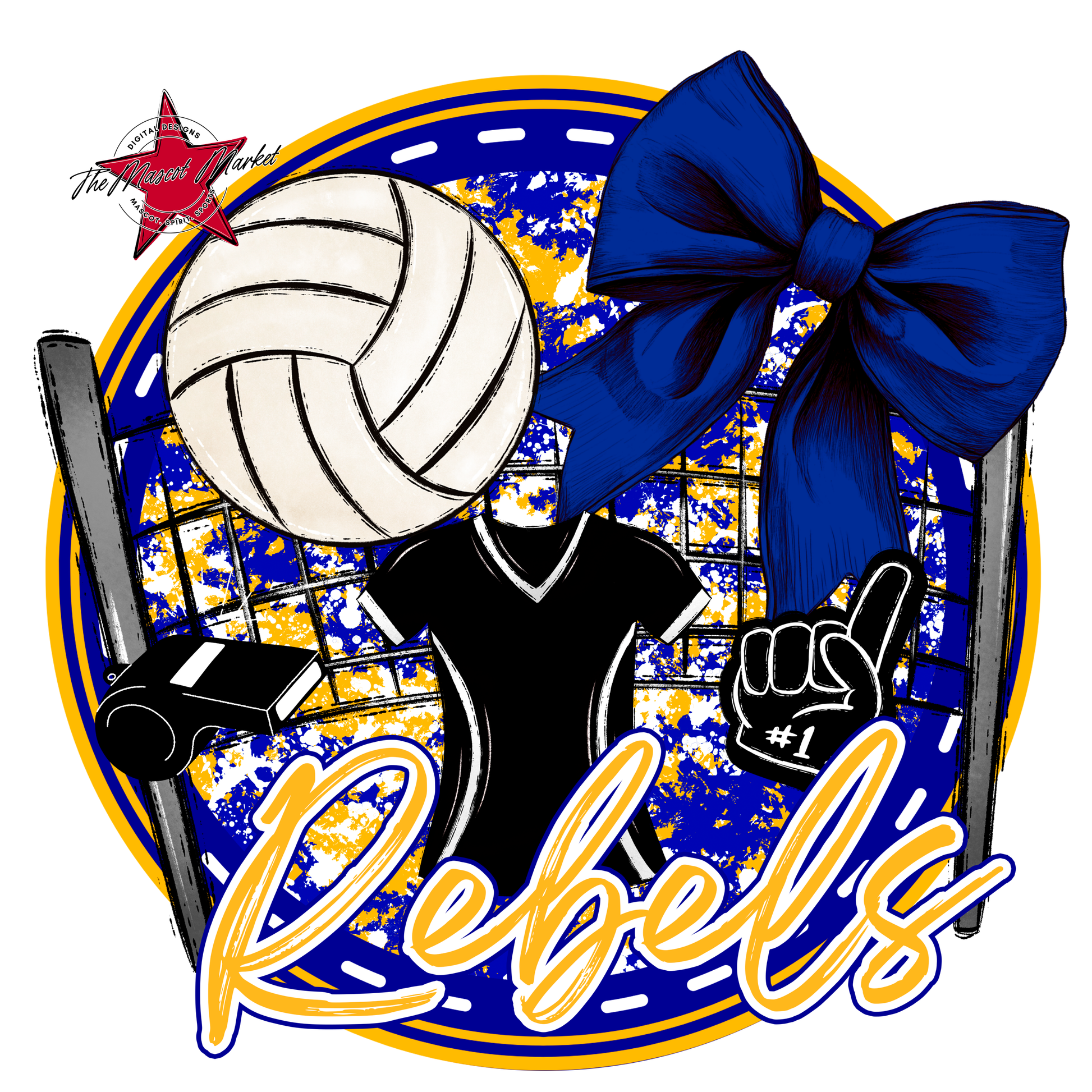 Rebels Circle Volleyball Design-Blue-Yellow