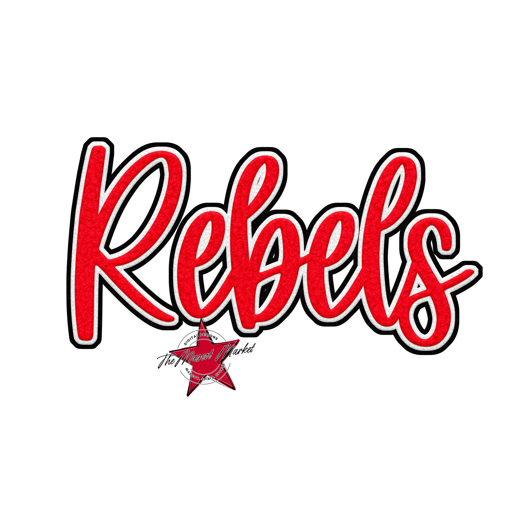 Rebels Faux Chenille Patch-Bright Red